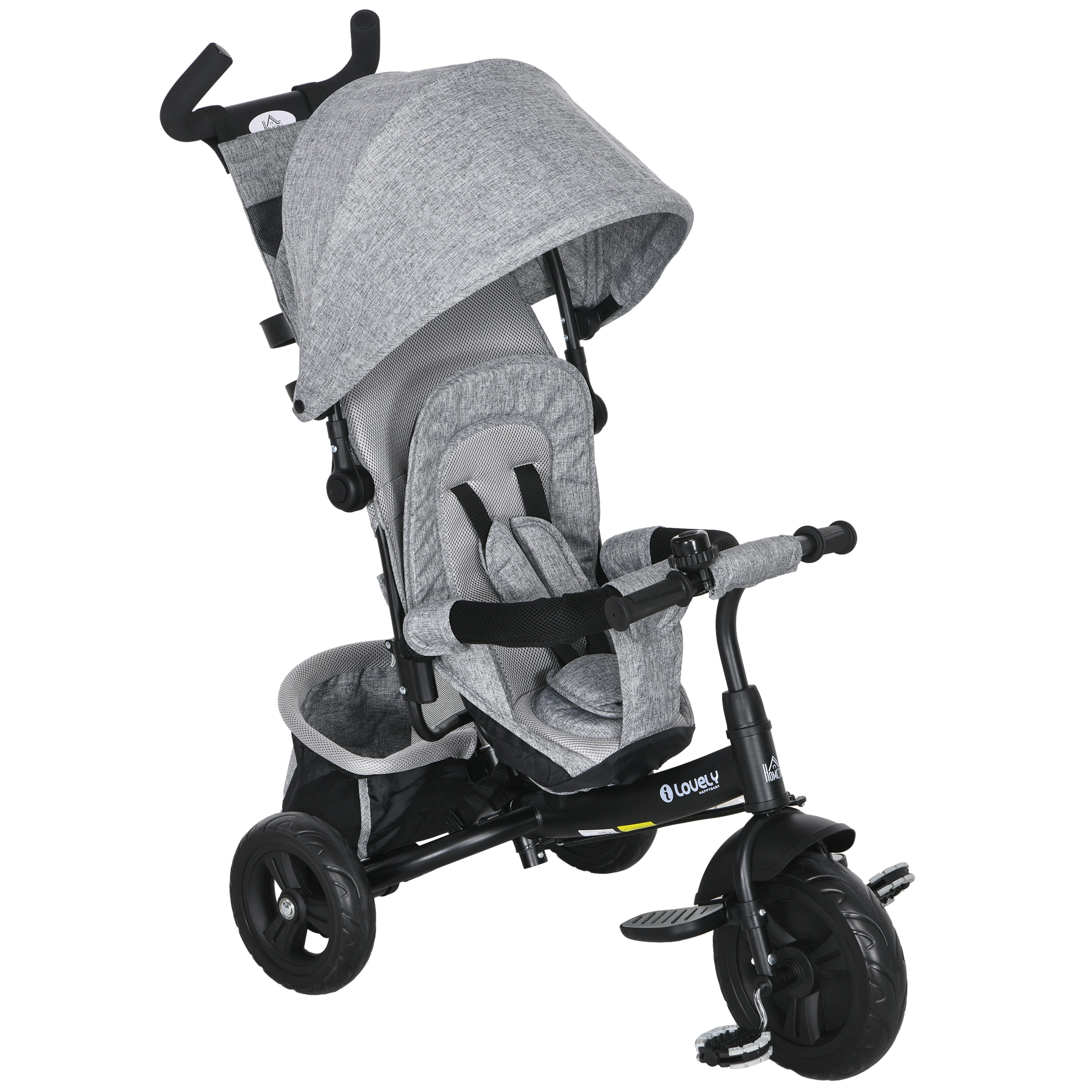 Scott 4 in 1 Kids Trike Push Bike with Push Handle and Canopy - Black and Grey - Life Essentials