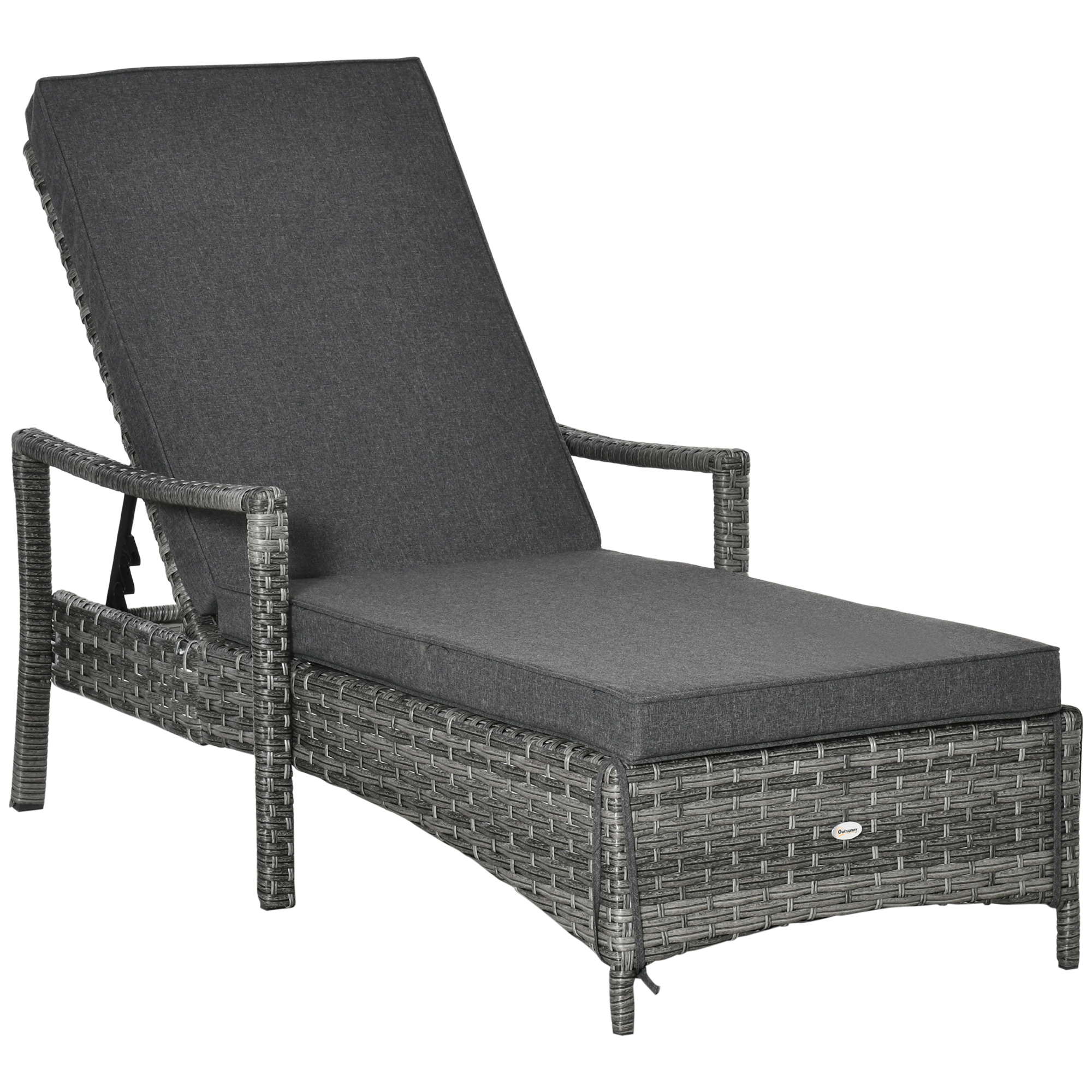 Patio Rattan Sun Lounger, Dual Wicker Weave Single Reclining Chair Furniture, Adjustable Backrest w/ Removable&Washable Cushion Mixed Grey - Life 
