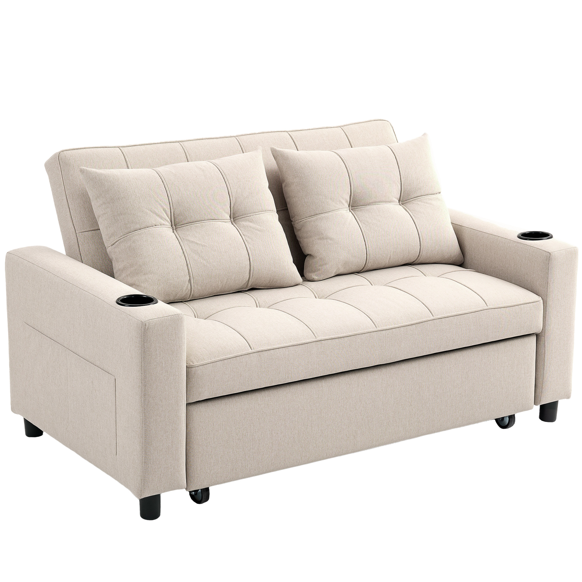 HERON Two Seater Pull Out Sofa Bed - Beige - Life Essentials