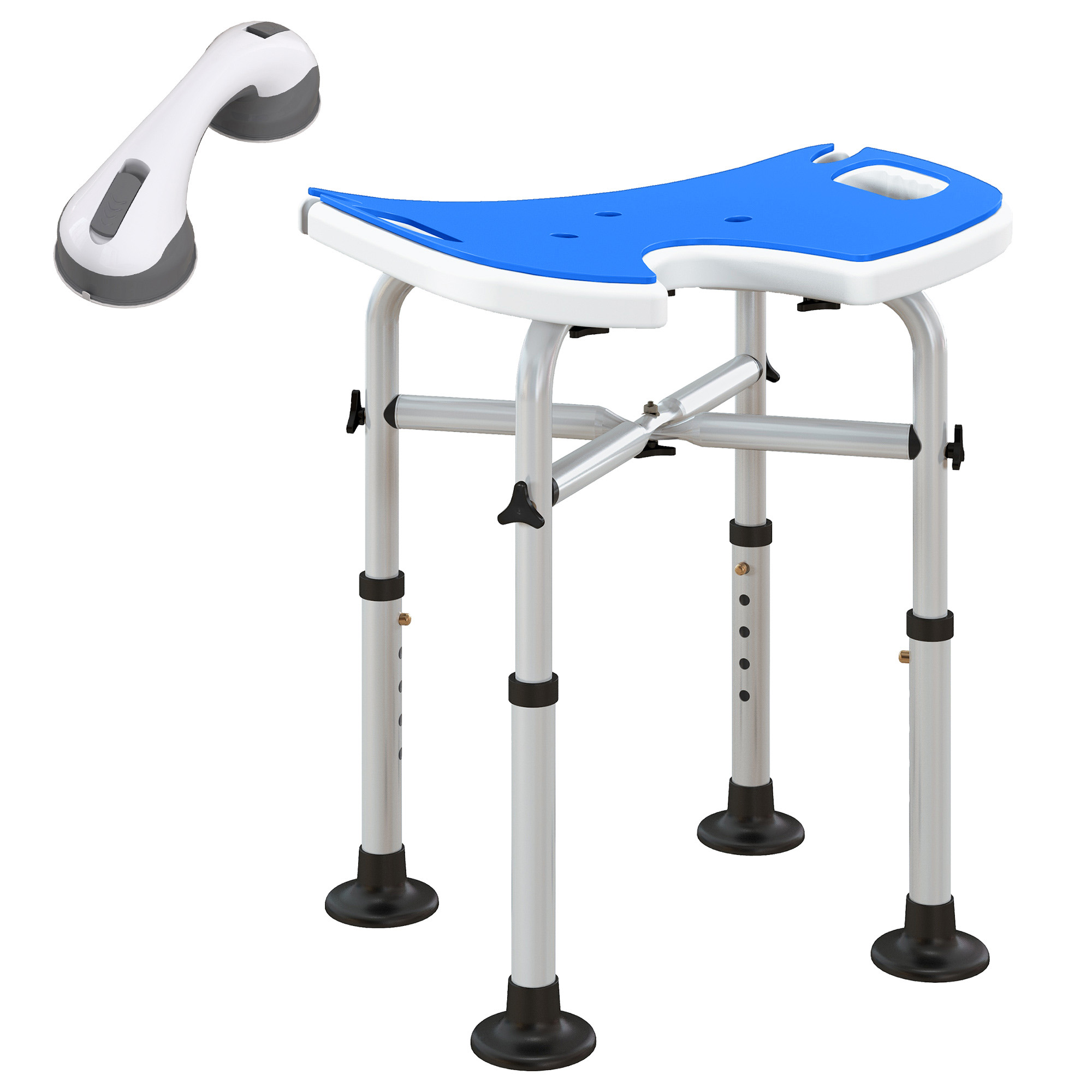 HERON 39-51.5cm U Seat Padded Shower Stool - Dark Blue - Life Essentials