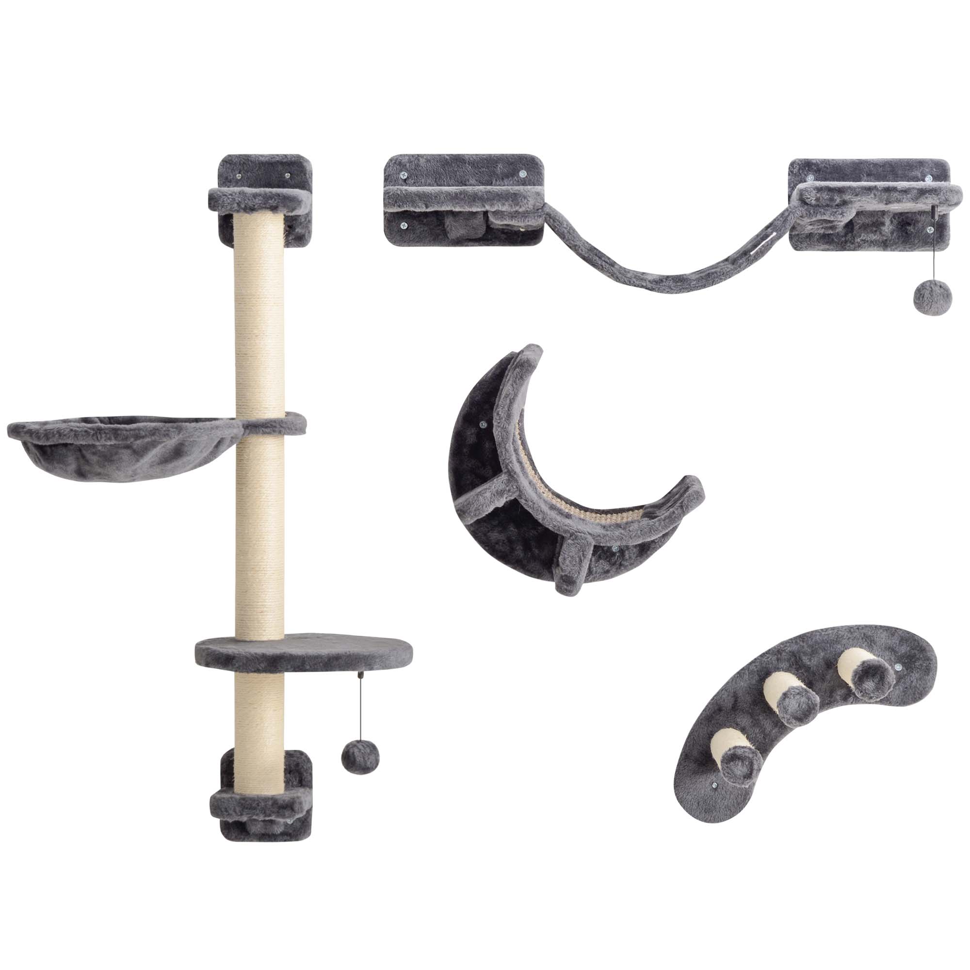 PAWSTER Four Piece Cat Wall Furniture Hammock Ladder Platforms Steps - Dark Grey - Life Essentials