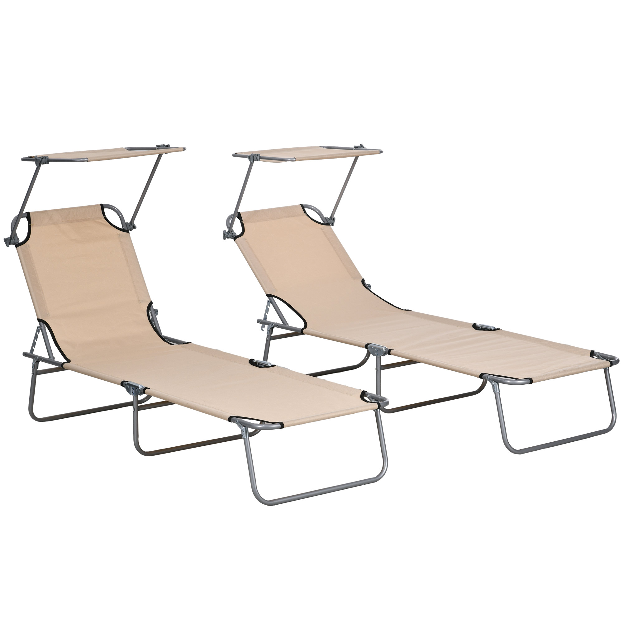 Jones Foldable Sun Lounger Set of 2 with Sun Shade - Brown - Life Essentials