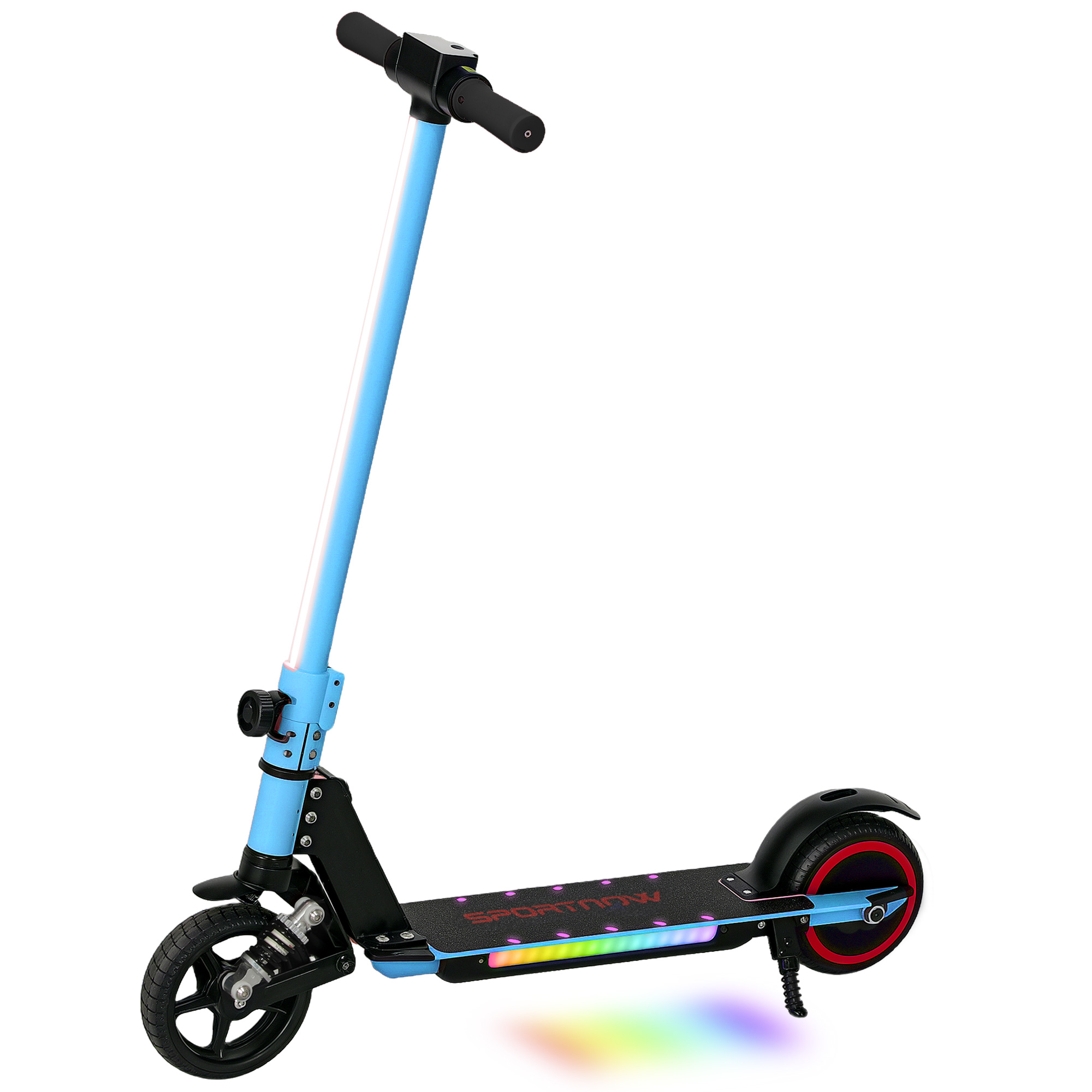 SPORTEDGE Folding Electric Scooter for Kids Age 6-14 with Dual Brakes, Front Suspension, LED Colourful Lights and Display, Blue - Life Essentials