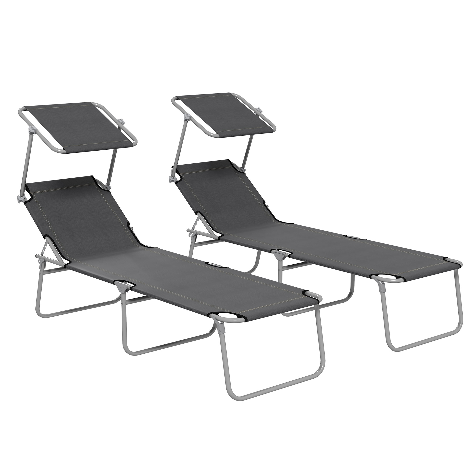 Jones Foldable Sun Lounger Set of 2 with Sun Shade - Grey - Life Essentials