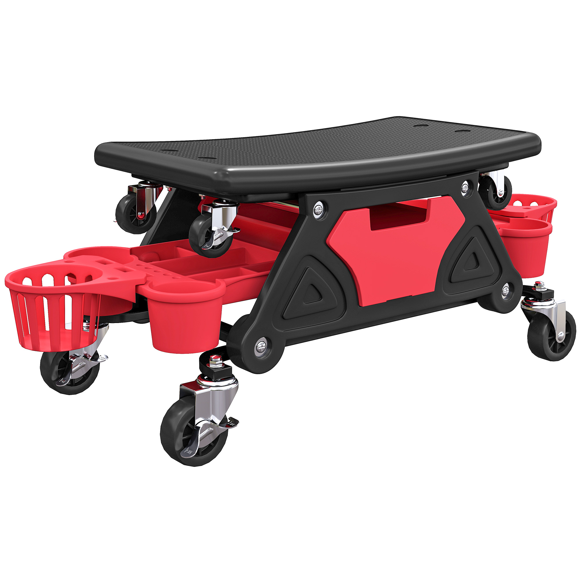 HERON Rolling Mechanic Stool 135kg Capacity 360 Swivel Wheels Slide Out Tool - Red - Life Essentials