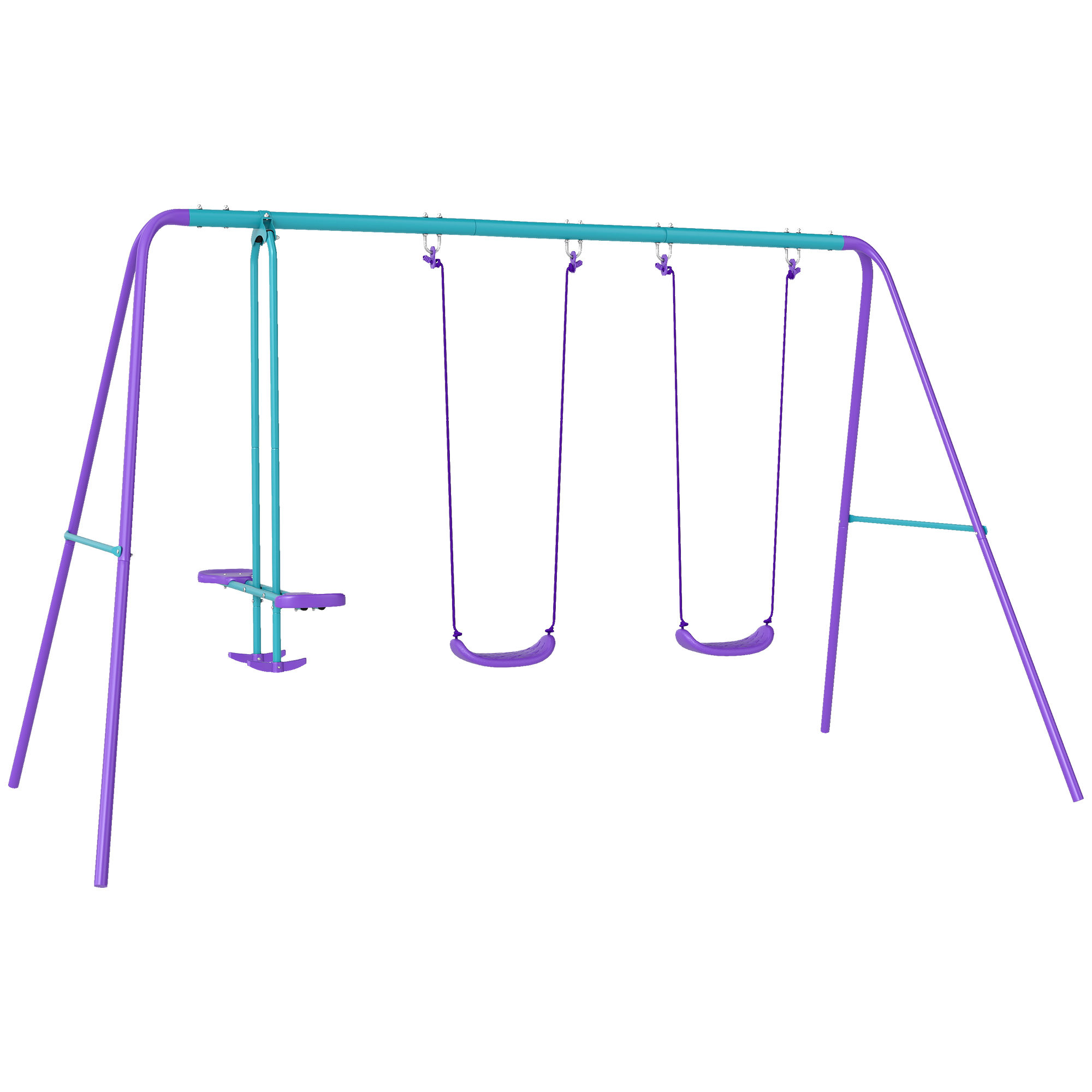 Height Adjustable Metal Swing Set with Glider, Two Swing Seats and Adjustable Height, Outdoor Heavy Duty A-Frame - Life Essentials