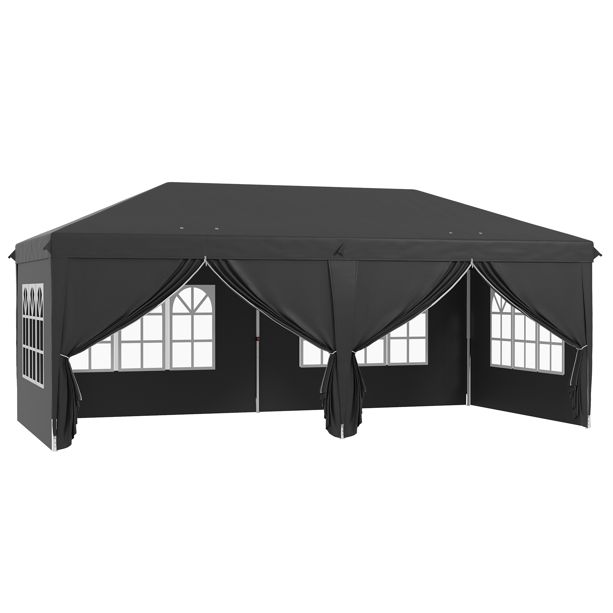 3 x 6 m Pop Up Gazebo with Sides and Windows, Height Adjustable Party Tent with Storage Bag for Garden, Camping, Event, Black - Life Essentials