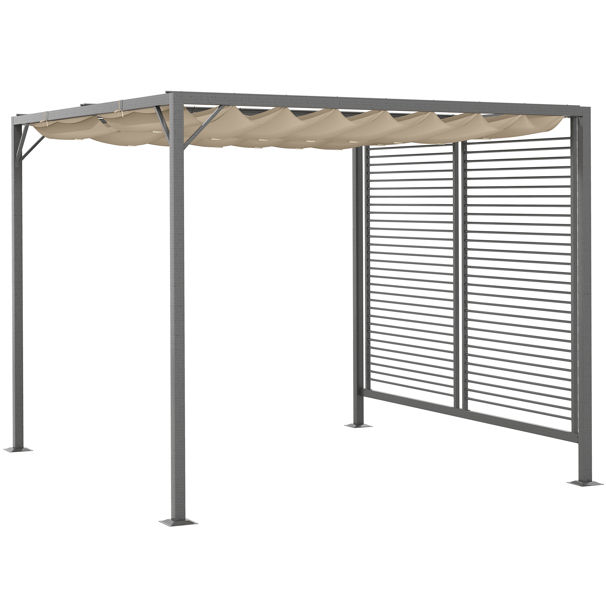 2.8m x 3m Retractable Metal Frame Outdoor Garden Pergola Beige - Life Essentials