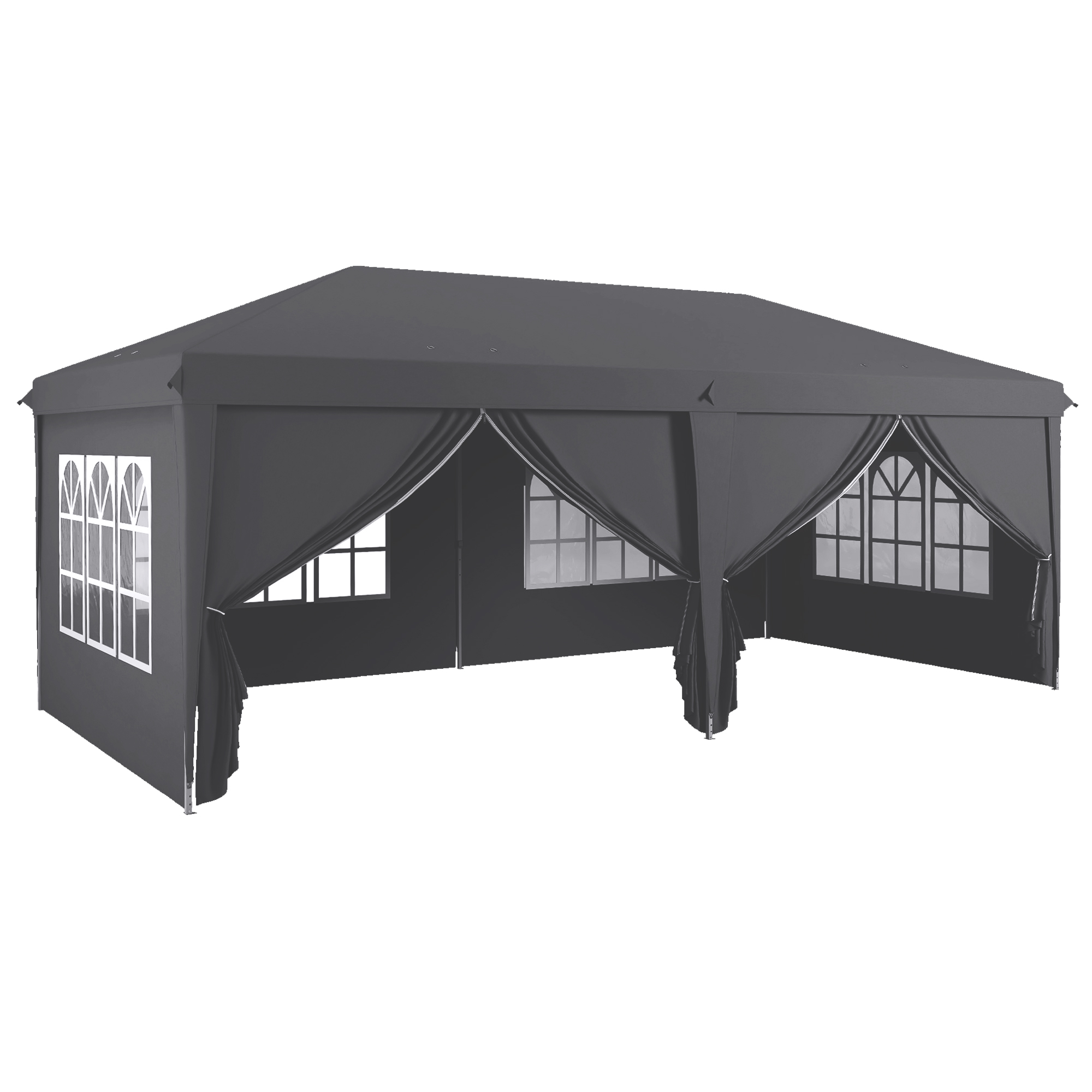 3 x 6 m Pop Up Gazebo with Sides and Windows, Height Adjustable Party Tent with Storage Bag for Garden, Camping, Event, Grey - Life Essentials