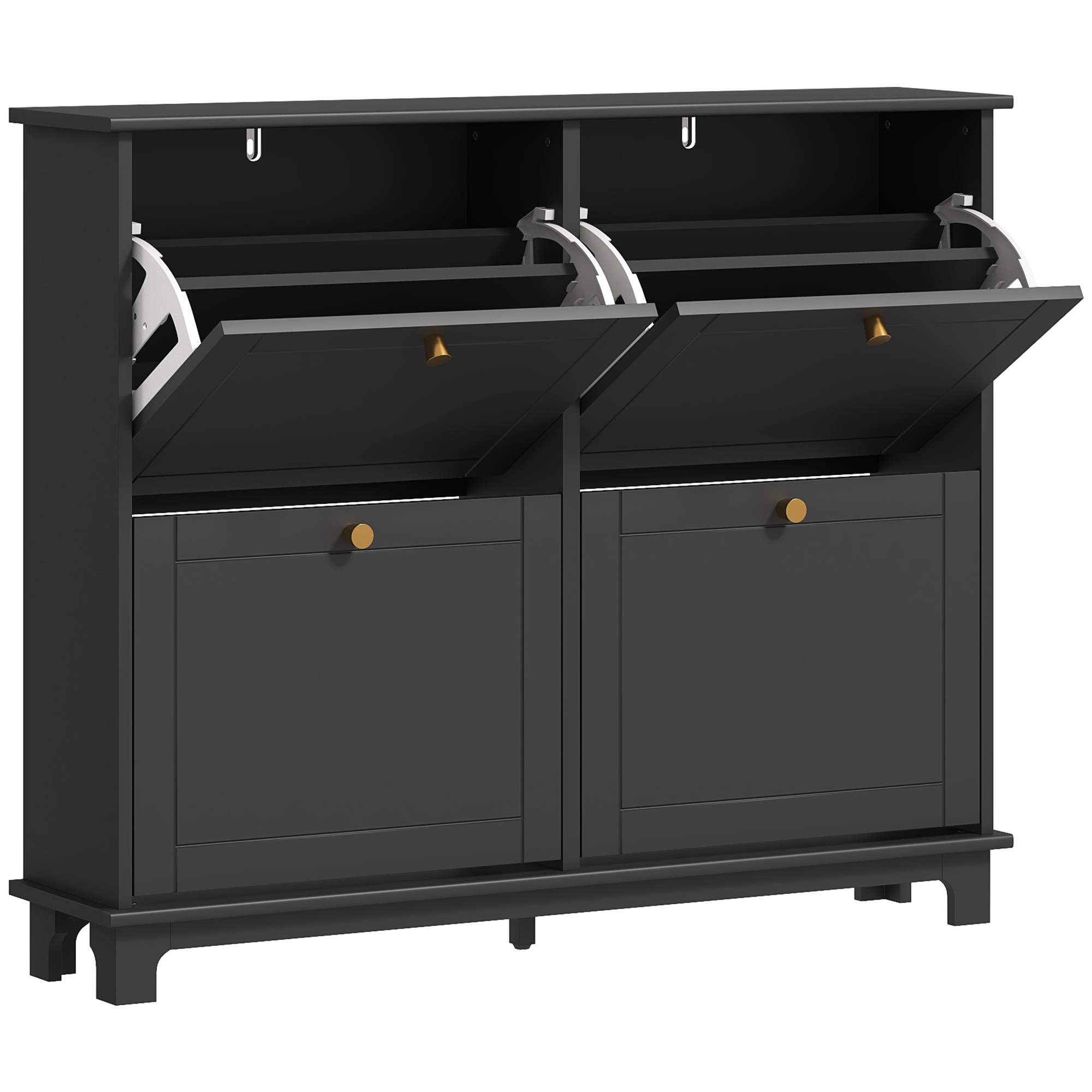 TREKLA 4 Drawer Shoe Storage Cabinet Flip Doors Adjustable Shelves for 16 Pairs - Black - Life Essentials