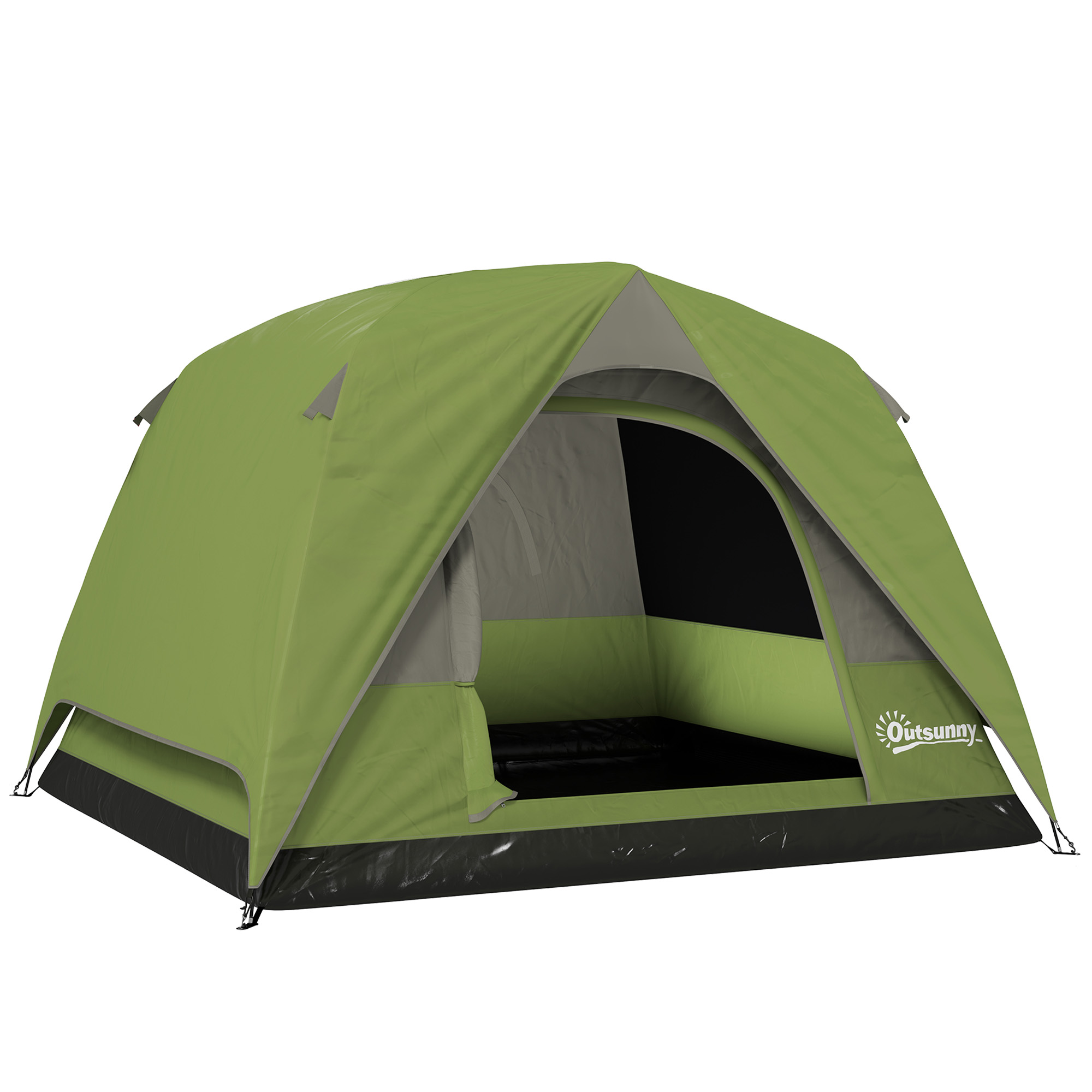 SUNVISTA 3-4 Person Dome Camping Tent, Waterproof with Groundsheet, Mesh Windows & Pocket - Green/Grey - Life Essentials