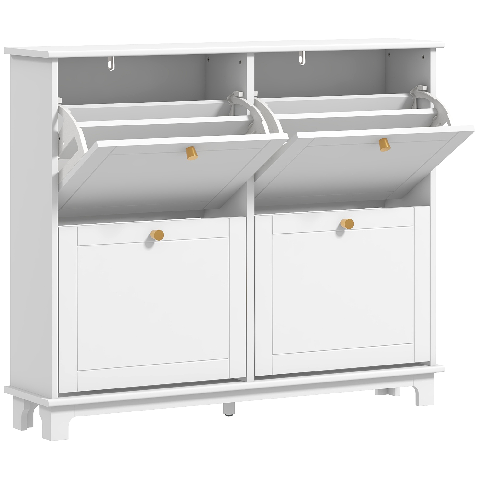 TREKLA 4 Drawer Shoe Storage Cabinet Flip Doors Adjustable Shelves for 16 Pairs - White - Life Essentials