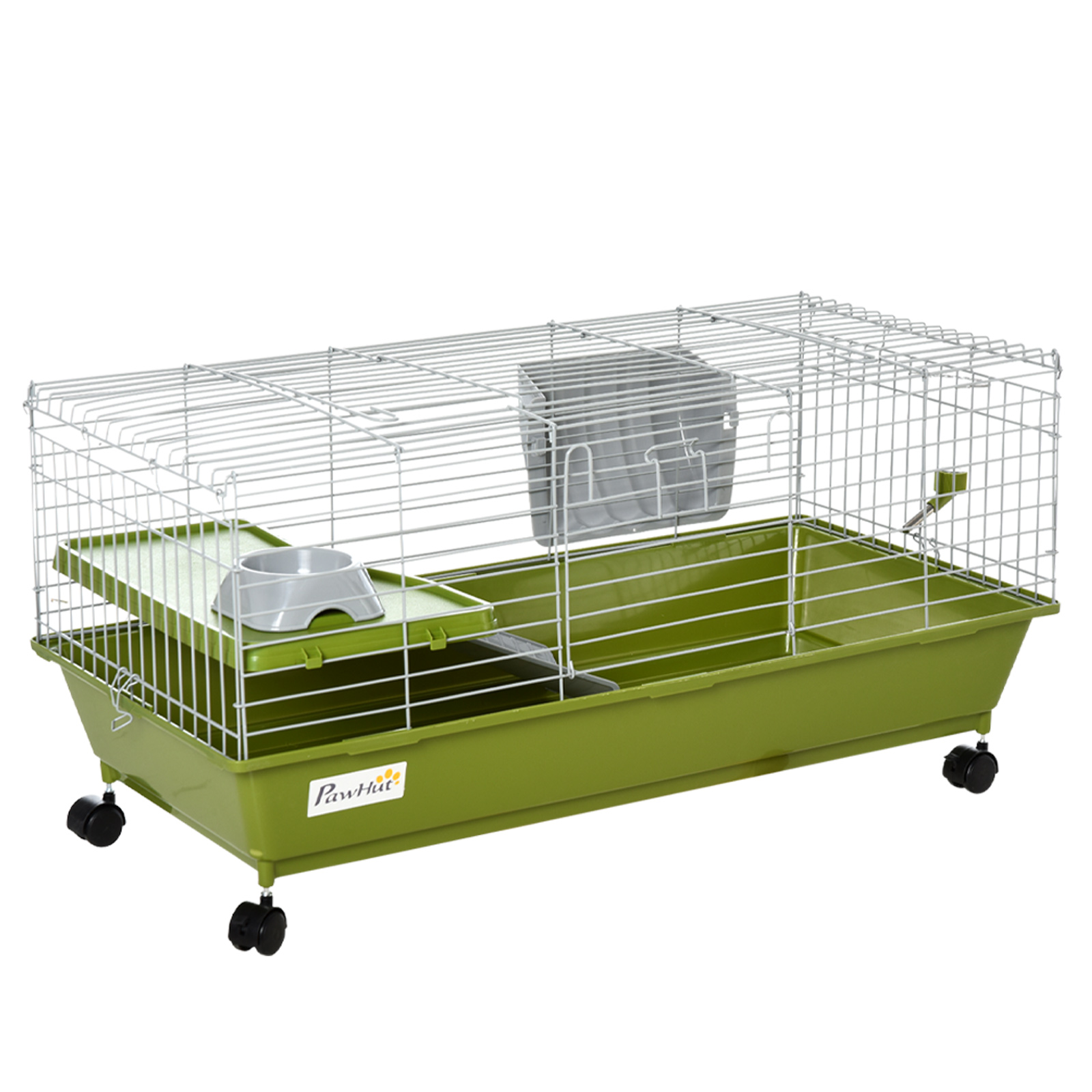 35" Small Animal Cage Chinchilla Guinea Pig Hutch Ferret Pet House with Platform Ramp, Food Dish, Wheels, & Water Bottle - Life Essentials