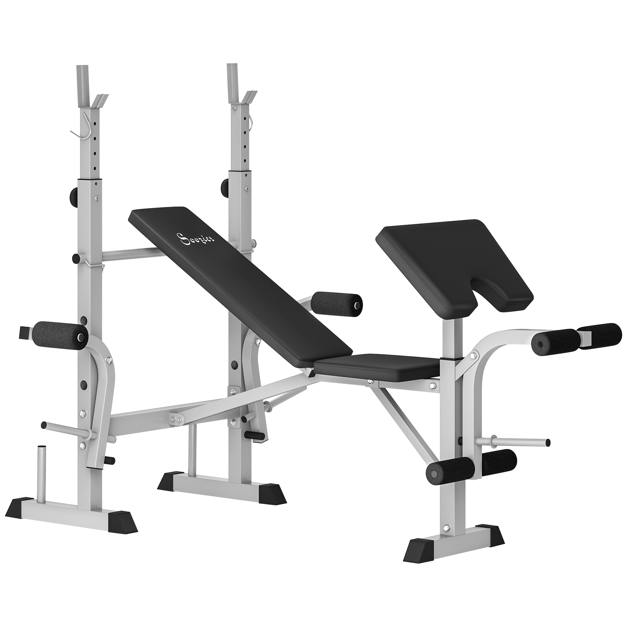 HERON Adjustable Weight Bench with Squat Rack Preacher Curl Leg Developer - Grey - Life Essentials