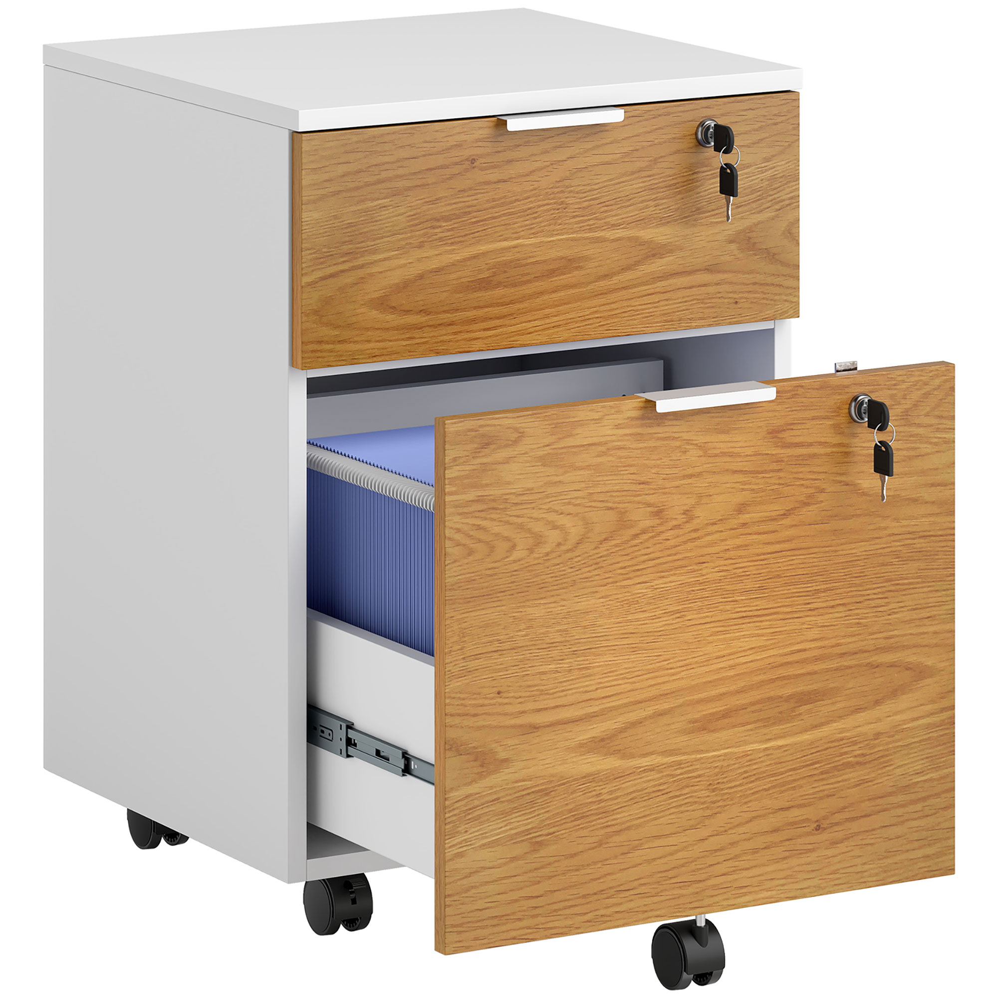 Scott 2 Drawer Filing Cabinet with Lock & Wheels Mobile - White - Life Essentials