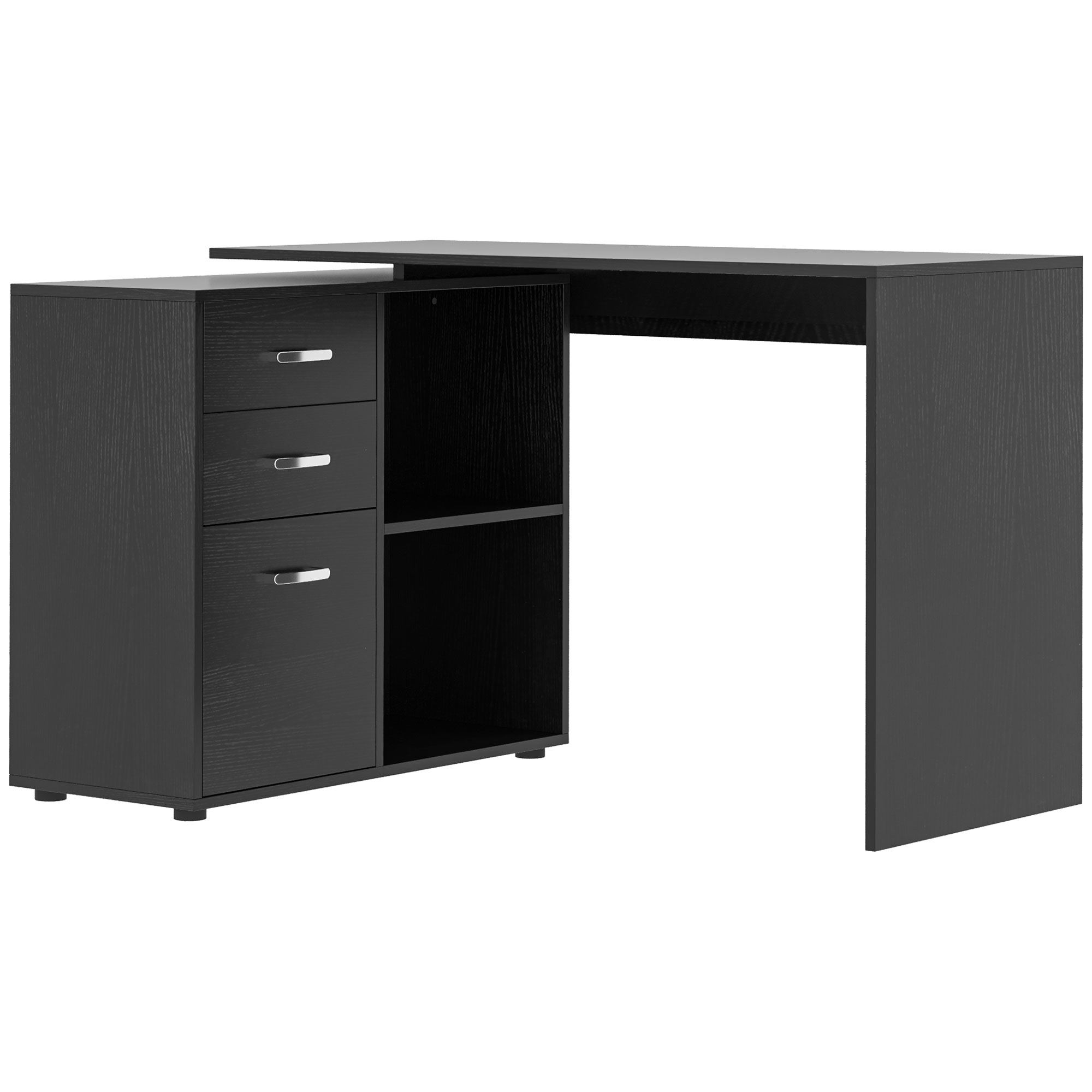 Computer Desk Table Workstation Home Office L Shape Drawer Shelf File Cabinet Black - Life Essentials