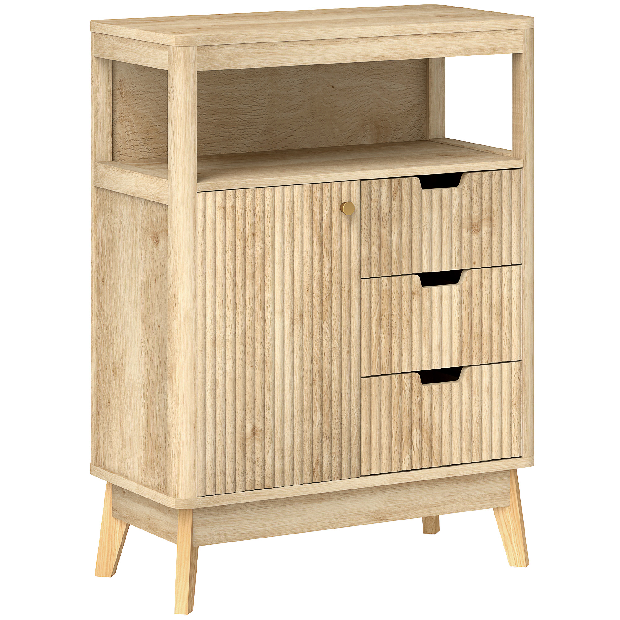 HERON Small Sideboard with Drawers and Adjustable Shelf - Nature Wood Finish - Life Essentials
