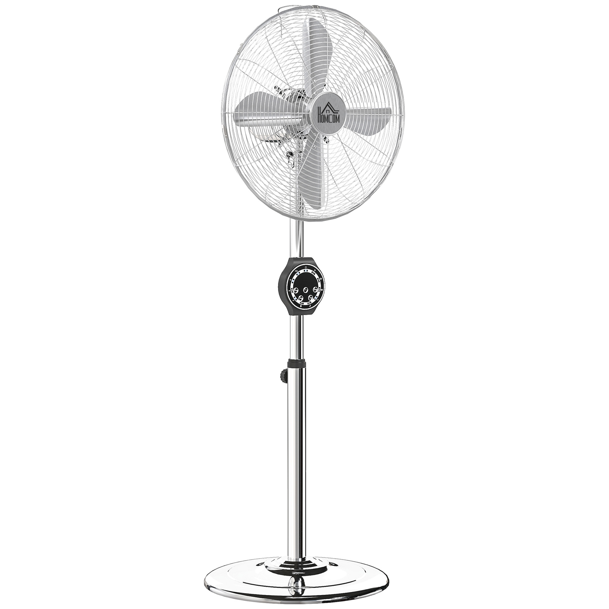 HERON 18-Inch Metal Pedestal Fan with Oscillating, Adjustable Height - Silver Tone - Life Essentials