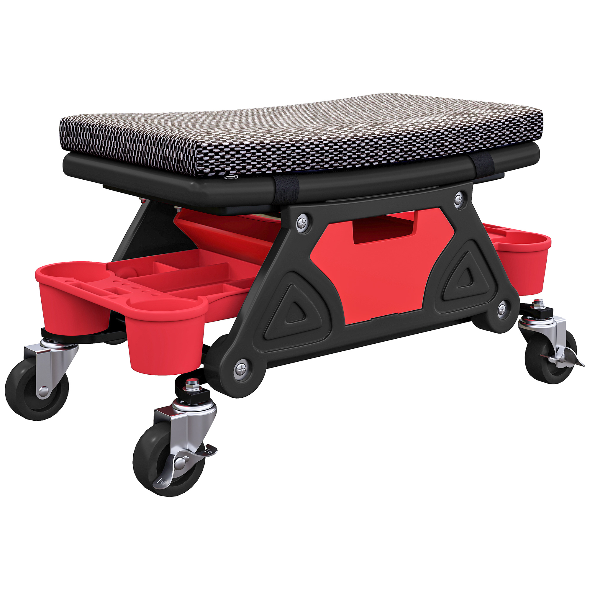 HERON Rolling Mechanic Stool 135kg Capacity 360 Swivel Padded Creeper Seat - Black - Life Essentials