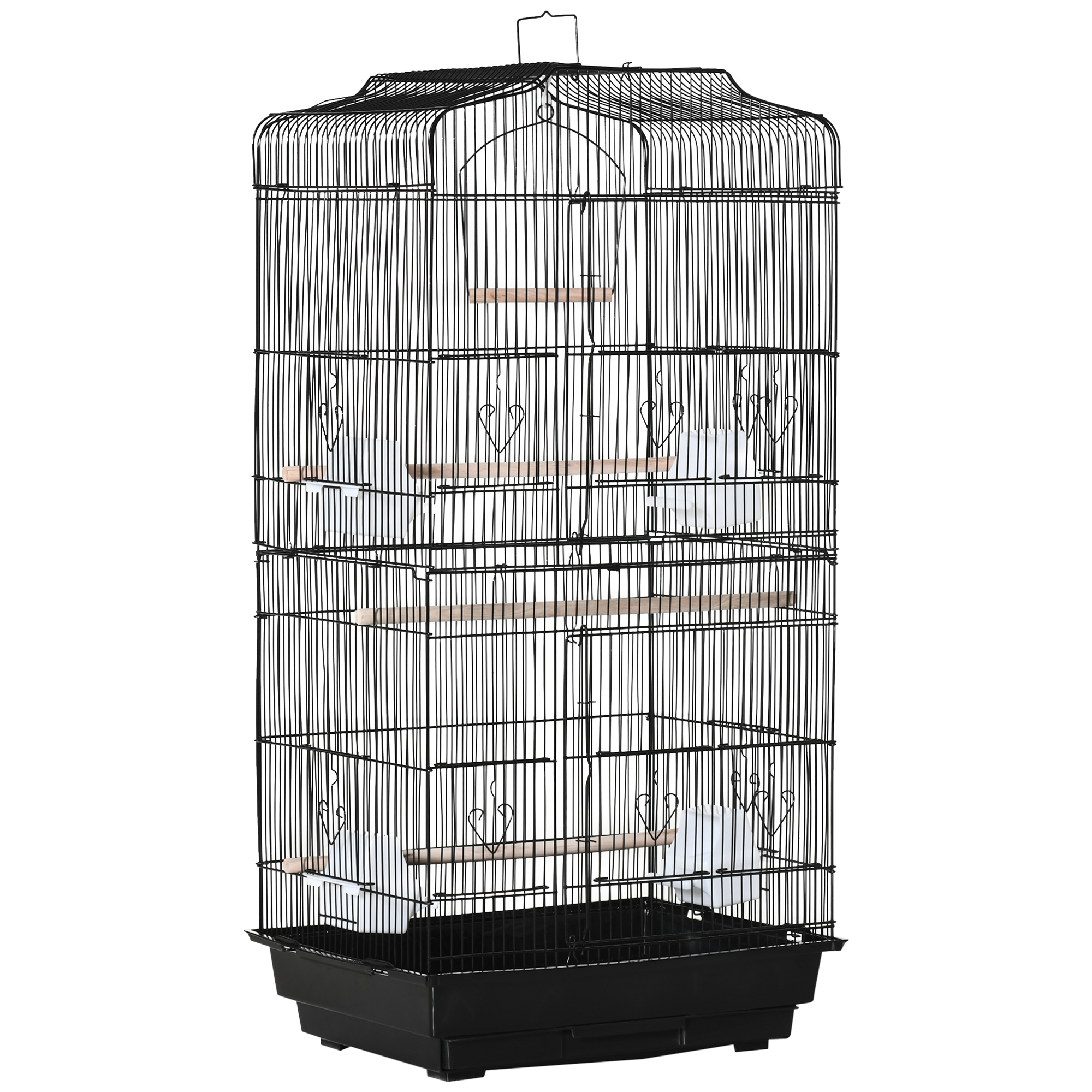 PAWSTER Large Metal Bird Cage with Stand Perches Food Bowls Swing - Black - Life Essentials
