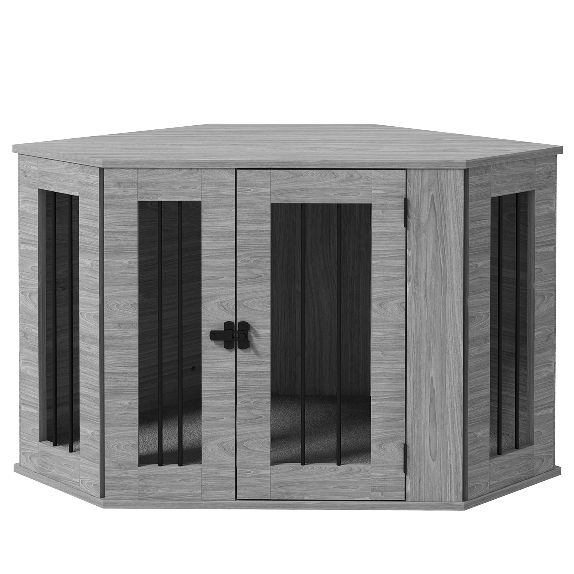 Dog Crate with Cushion, Conner Dog Crate Furniture, 104 x 55 x 63 cm, Grey - Life Essentials