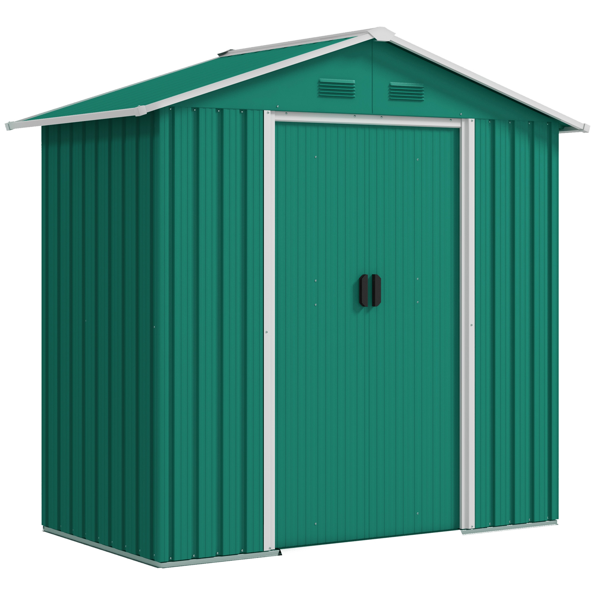 6.5ft x 3.5ft Metal Garden Storage Shed for Outdoor Tool Storage with Double Sliding Doors and 4 Vents, Green - Life Essentials