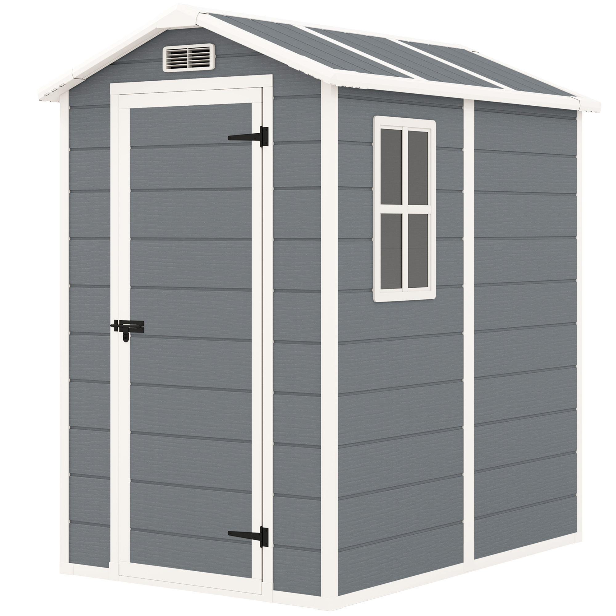 SUNVISTA 4 x 6ft Garden Shed, Plastic Shed with Floor, Window, Lockable Door and Vents, Grey - Life Essentials