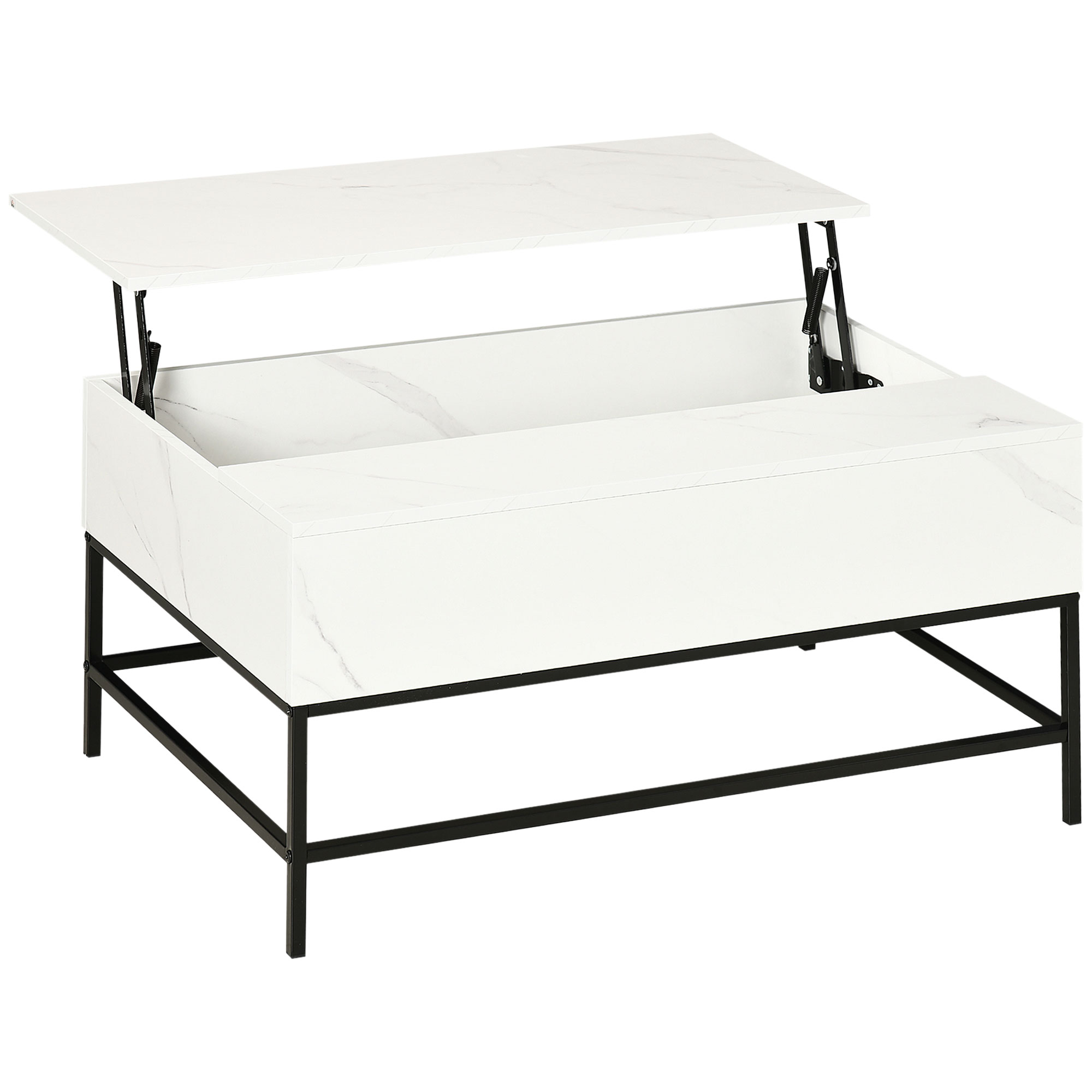 Modern Lifting Coffee Table with Hidden Compartment, Storage Coffee Table for Living Room, Faux Marble White - Life Essentials