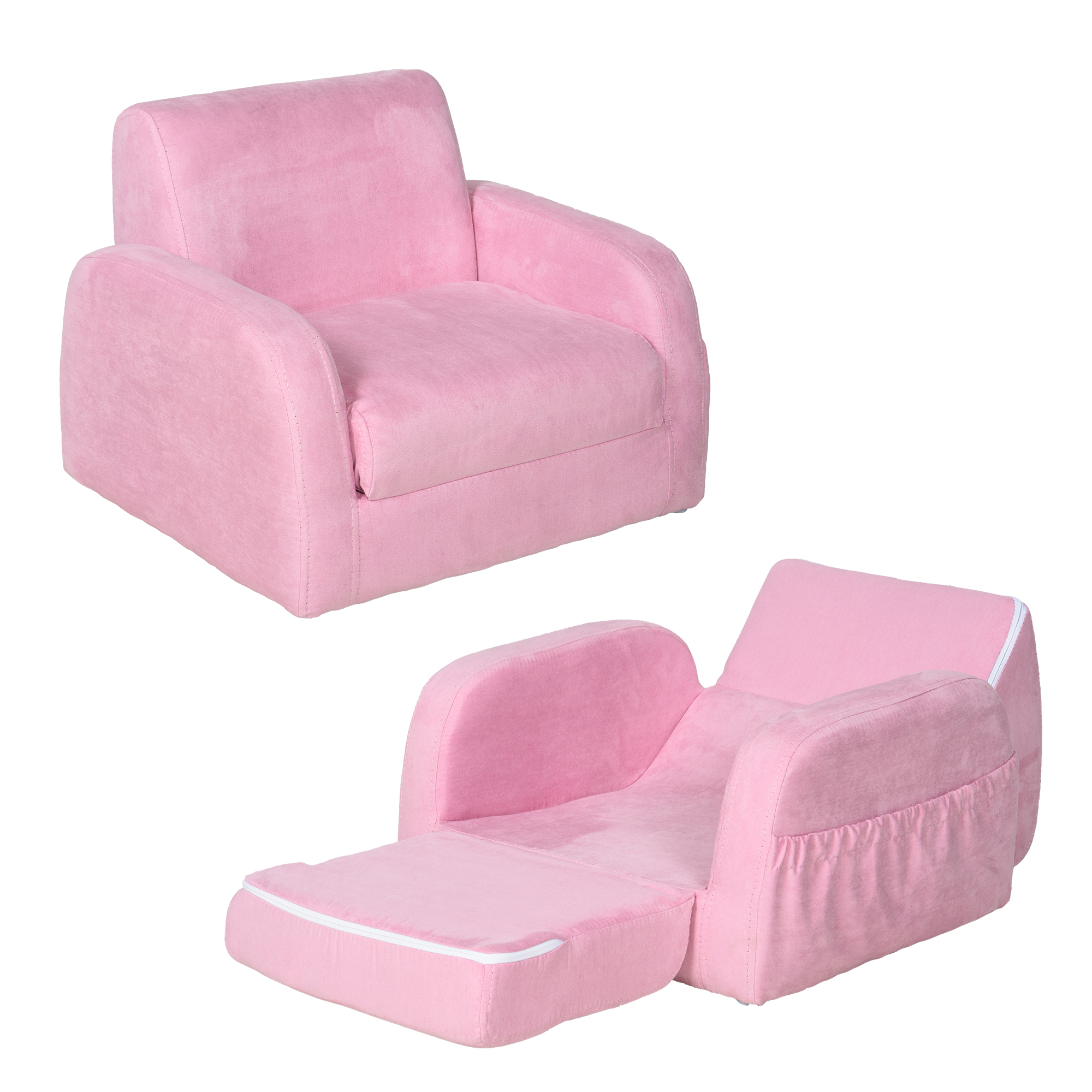 2 In 1 Kids Armchair Sofa Bed Fold Out Padded Wood Frame Bedroom, Pink - Life Essentials