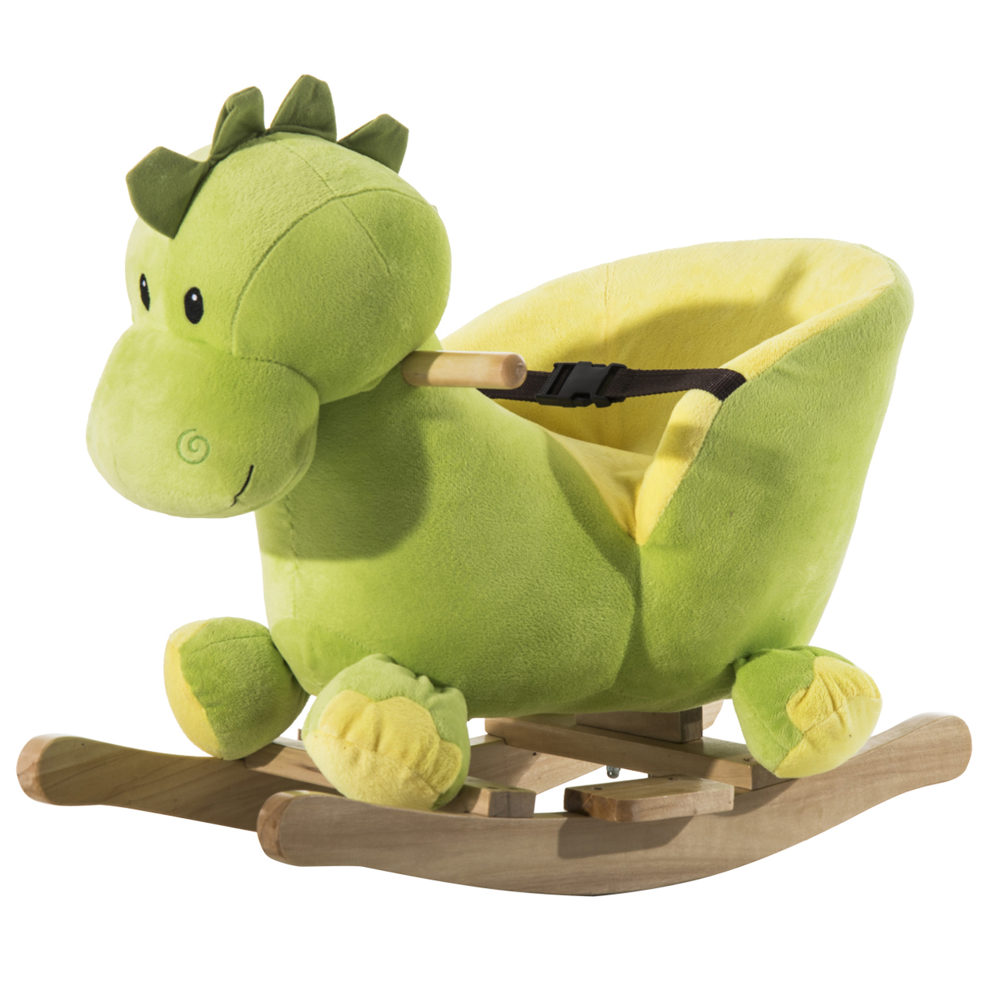 Kids Rocking Horse Plush Ride-On Dinosaur Sea with Seat Safety Belt - Green - Life Essentials