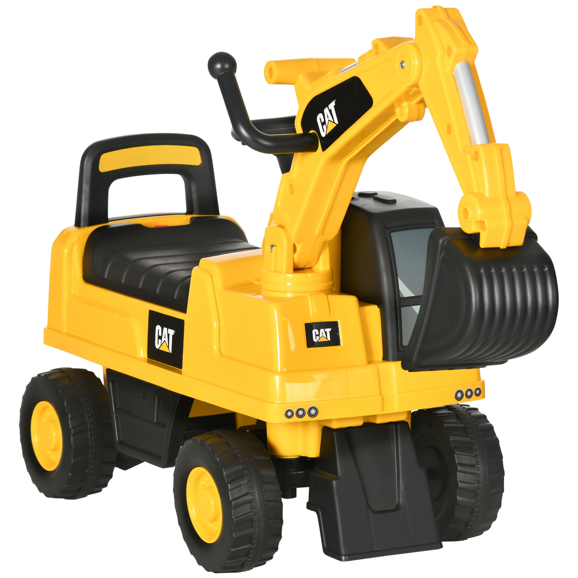 Licensed CAT Kids Ride on Digger Excavator with Manual Bucket, Toddler Pretend Construction Play Toy with Horn Under Seat Storage - Life Essentials