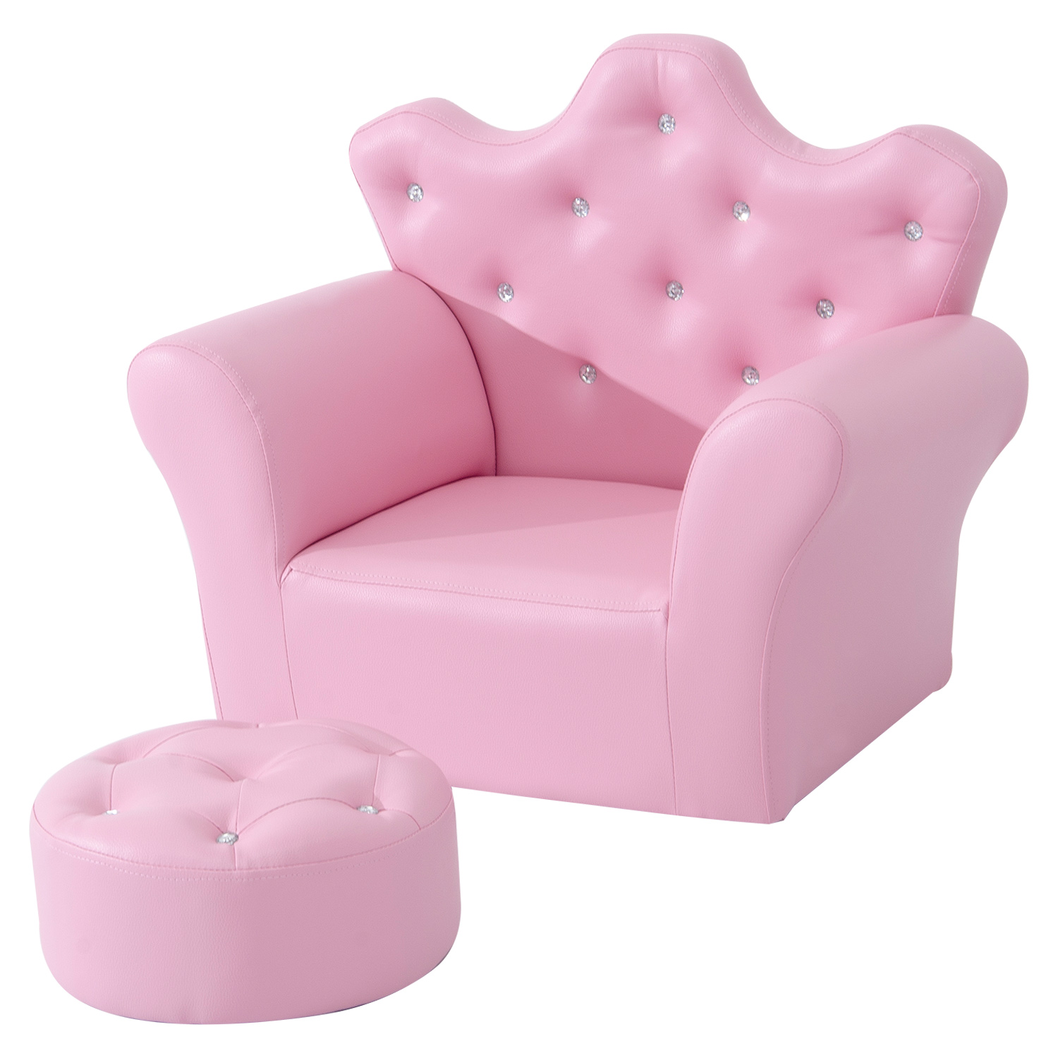 PU Leather Children Sofa Armchair with Free Footstool - Pink - Life Essentials