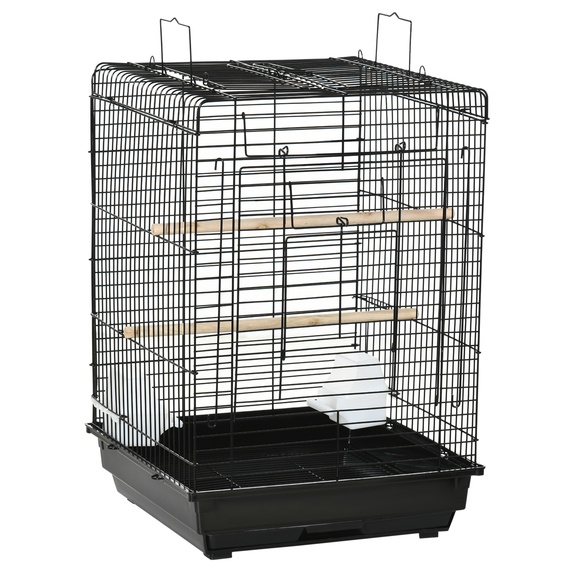 Steel Bird Cage with Openable Top, Stand, Tray, Handles, Feeding Bowls for Parakeet, Finch, Black - Life Essentials