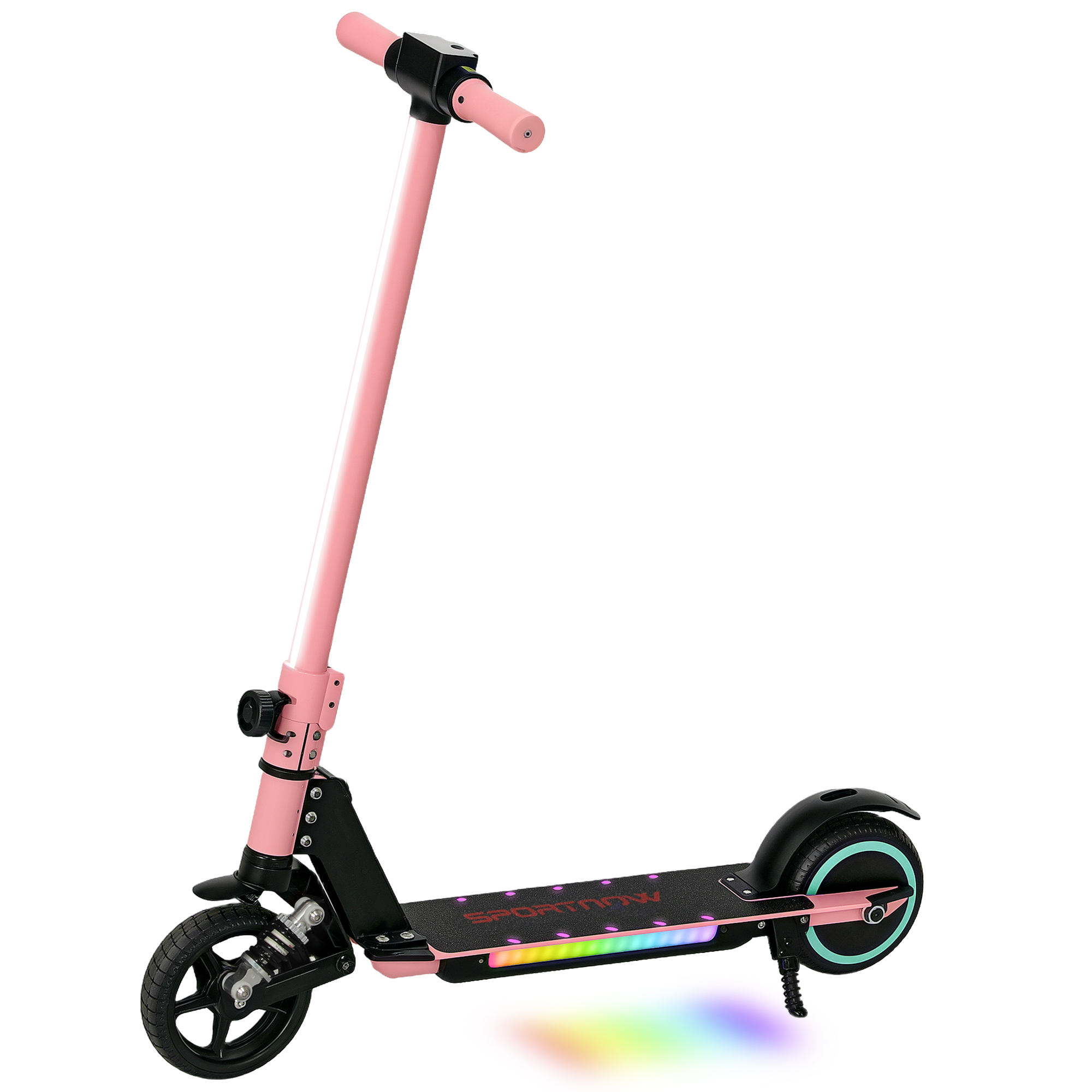 SPORTEDGE Folding Electric Scooter for Kids Age 6-14 with Dual Brakes, Front Suspension, LED Colourful Lights and Display, Pink - Life Essentials