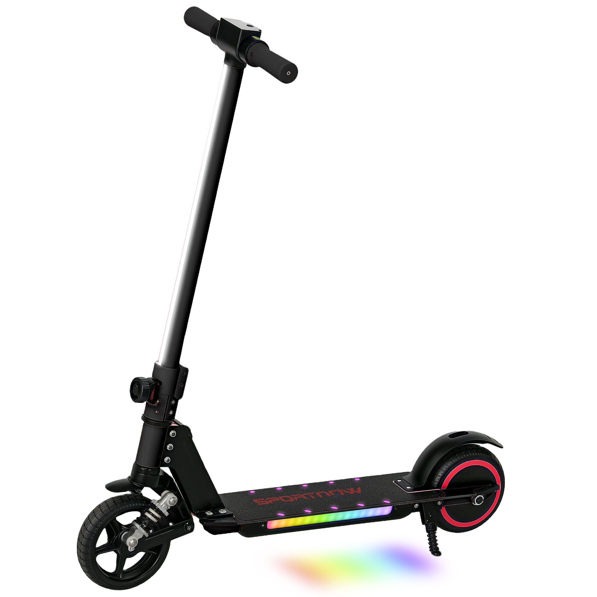 SPORTEDGE Folding Electric Scooter for Kids Age 6-14 with Dual Brakes, Front Suspension, LED Colourful Lights and Display, Black - Life Essentials