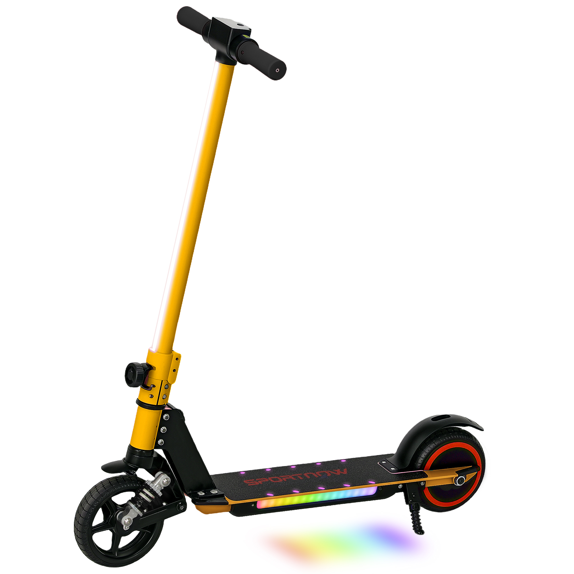 SPORTEDGE Folding Electric Scooter for Kids Age 6-14 with Dual Brakes, Front Suspension, LED Colourful Lights and Display, Gold Tone - Life Essentials