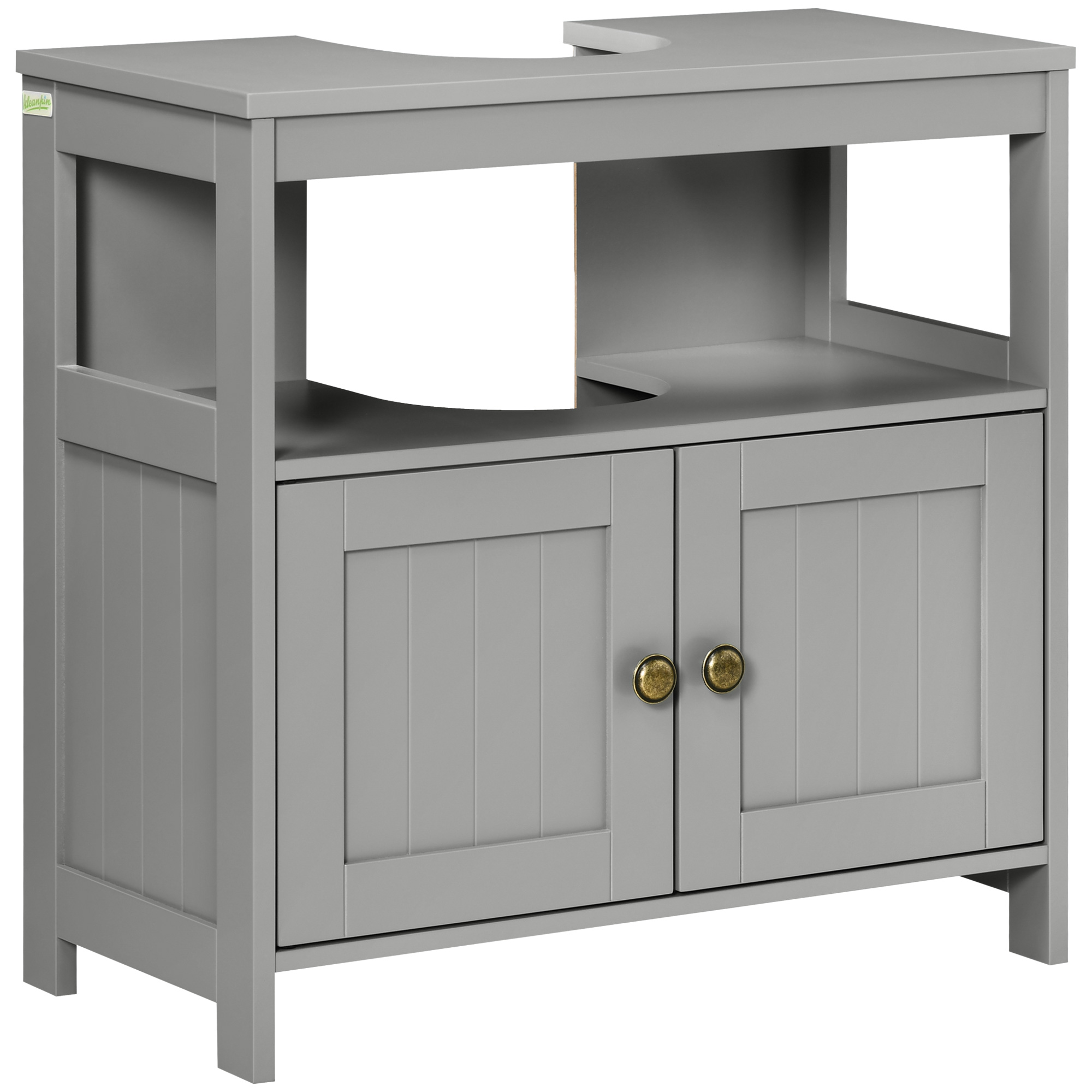 kleankin Pedestal Under Sink Cabinet with Double Doors, Modern Bathroom Vanity Storage Unit with Shelves, Light Grey - Life Essentials
