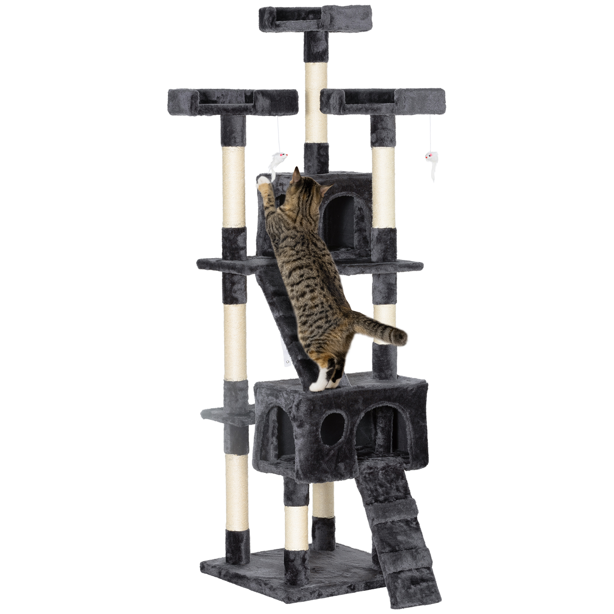 Cat Tree for Indoor Cats Kitten Kitty Scratching Scratcher Post Climbing Tower Activity Centre House Grey - Life Essentials