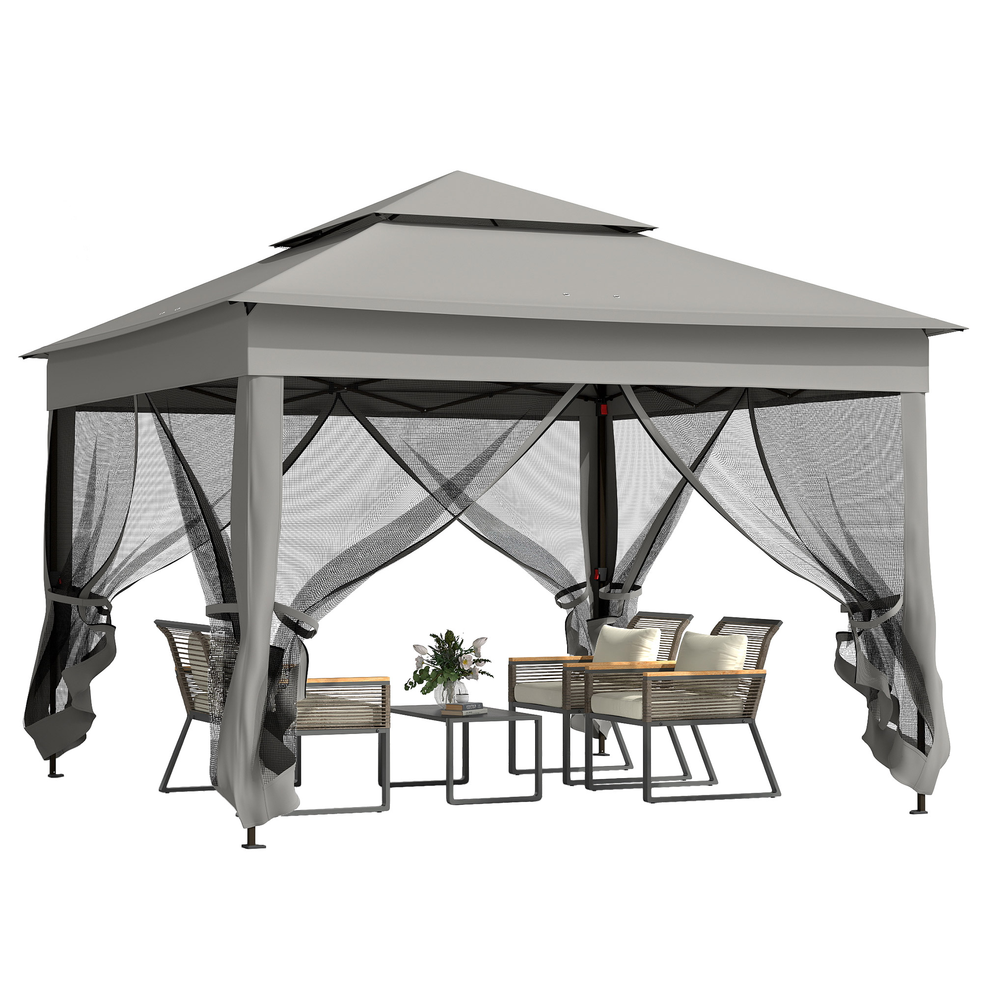 3 x 3(m) Pop Up Gazebo, Double-roof Garden Tent with Netting and Carry Bag, Party Event Shelter for Outdoor Patio, Dark Grey - Life Essentials