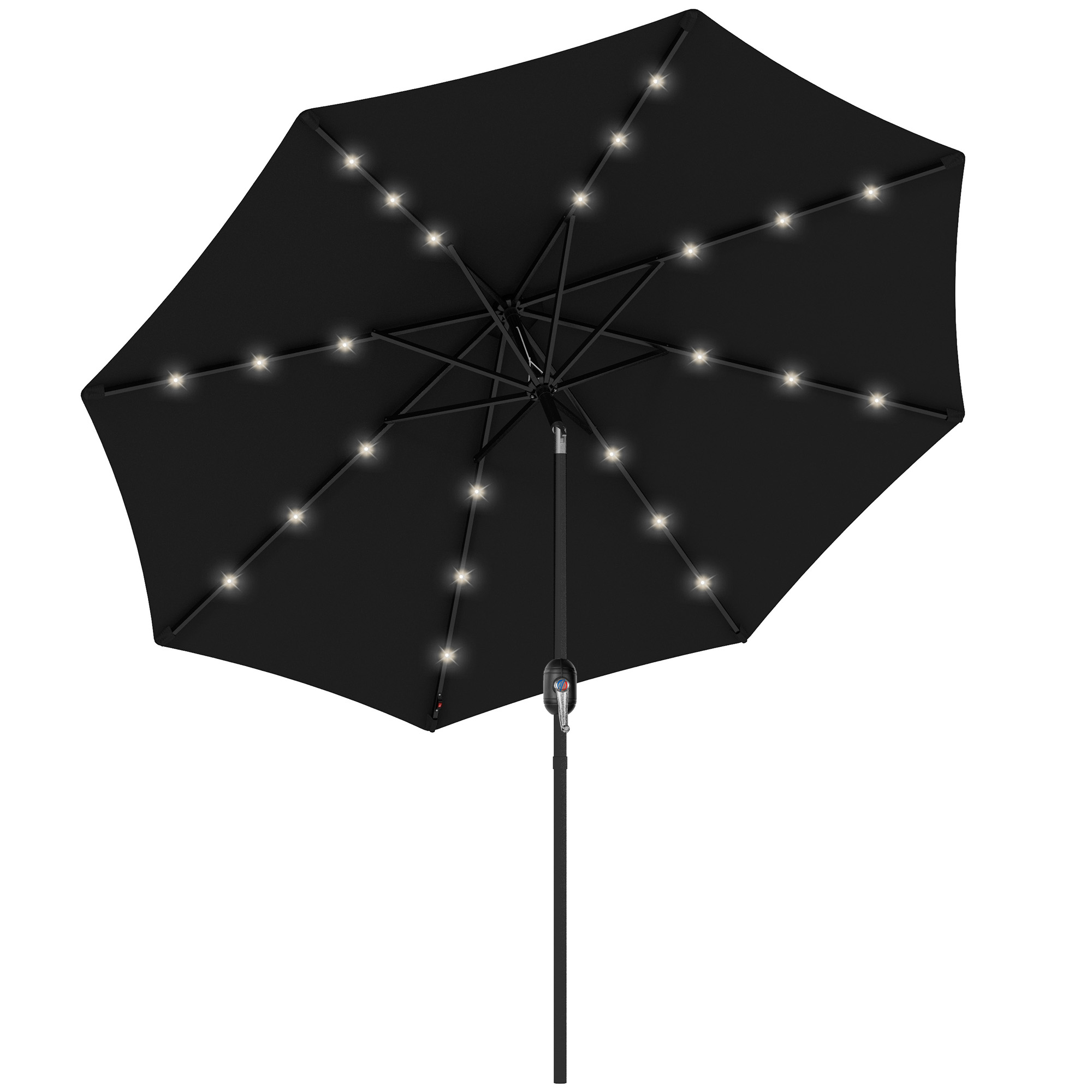 Jones 2.7m Outdoor Patio Garden Umbrella with Tilt Crank and 24 LEDs Lights - Black - Life Essentials