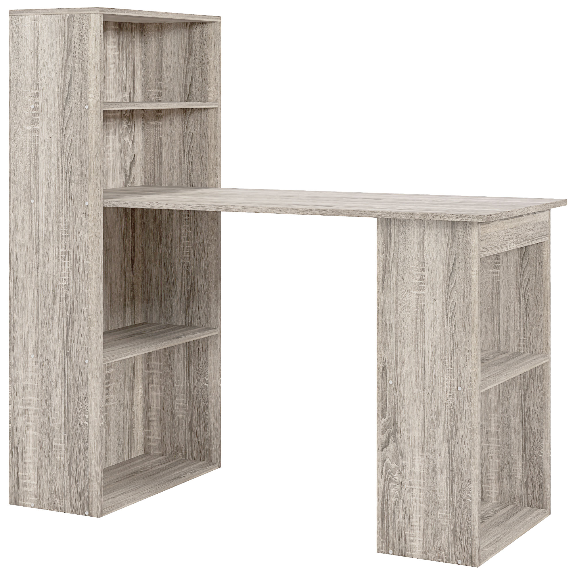 HERON 120cm Modern Computer Desk Bookshelf Study Table Workstation PC Laptop Writing Home Office 6 Shelves, Grey Wood-Effect - Life Essentials