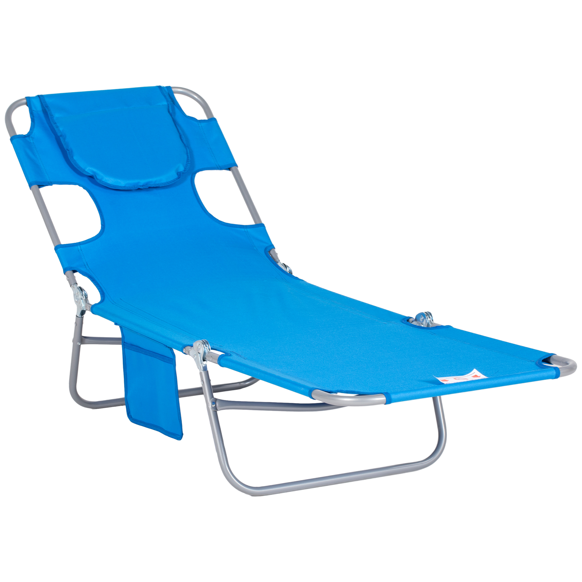 Beach Chaise Lounge with Face Cavity & Arm Slots, Portable Sun Lounger, Reclining Lounge Chair 5-position Adjustable Backrest, Blue - Life Essentials