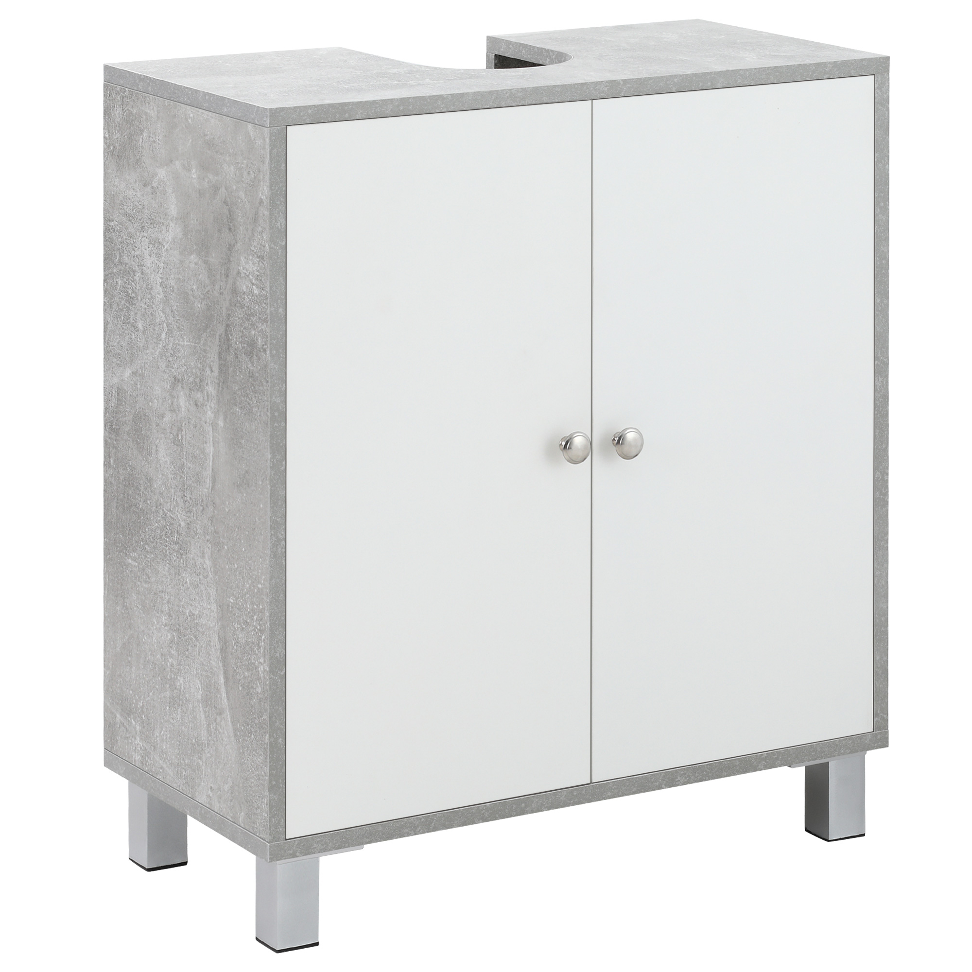 Under Sink Cabinet, Bathroom Vanity Unit, Pedestal Under Sink Design, Storage Cupboard with Adjustable Shelves, White and Grey - Life Essentials