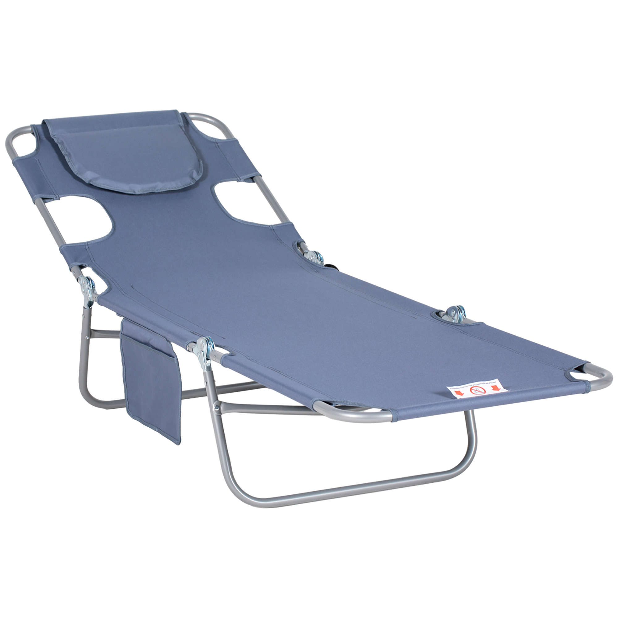 Beach Chaise Lounge with Face Cavity & Arm Slots, Portable Sun Lounger, Reclining Lounge Chair 5-position Adjustable Backrest Grey - Life Essentials