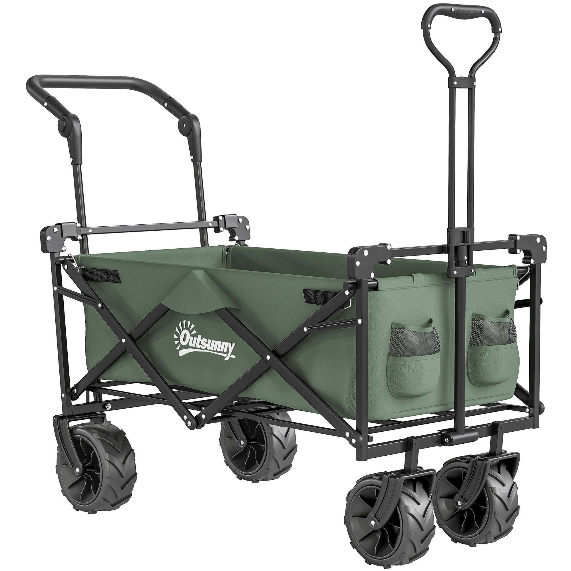 Jones Folding Trolley Cart Storage Wagon with Canopy - Green - Life Essentials