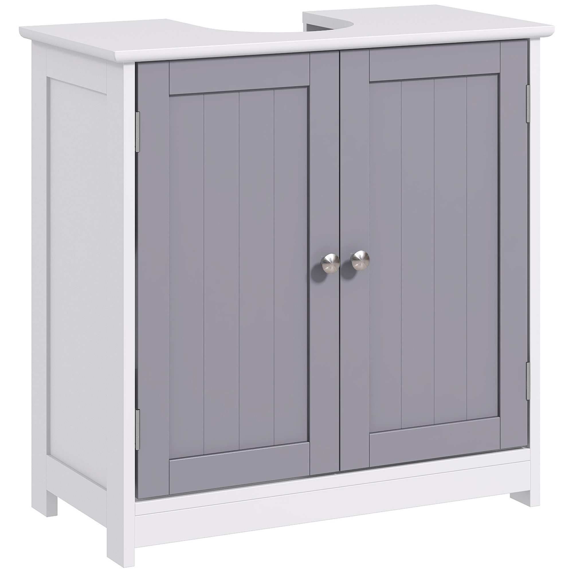 Vanity Unit Under Sink Bathroom Storage Cabinet w/ Adjustable Shelf Handles Drain Hole Cabinet Space Saver Organizer 60x60cm - White & Grey - Life 