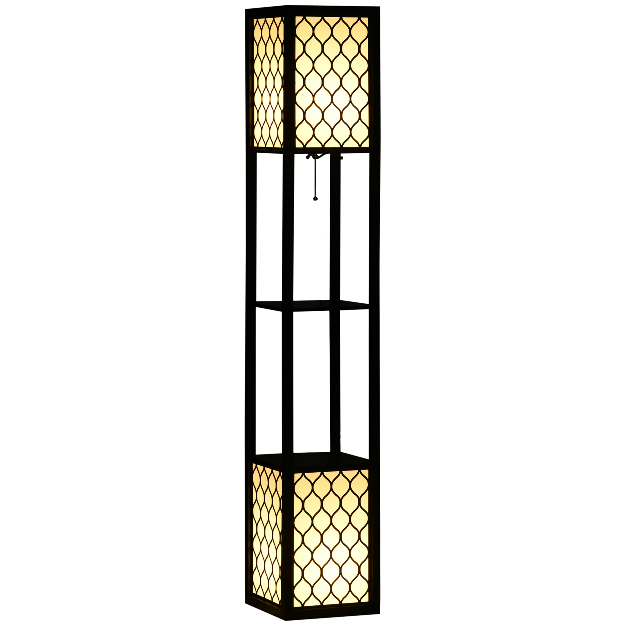 Floor Lamp with Shelves, Dual Light, Modern Tall Standing Lamps for Living Room, Bedroom, with Pull Chain Switch (Bulb not Included), Black