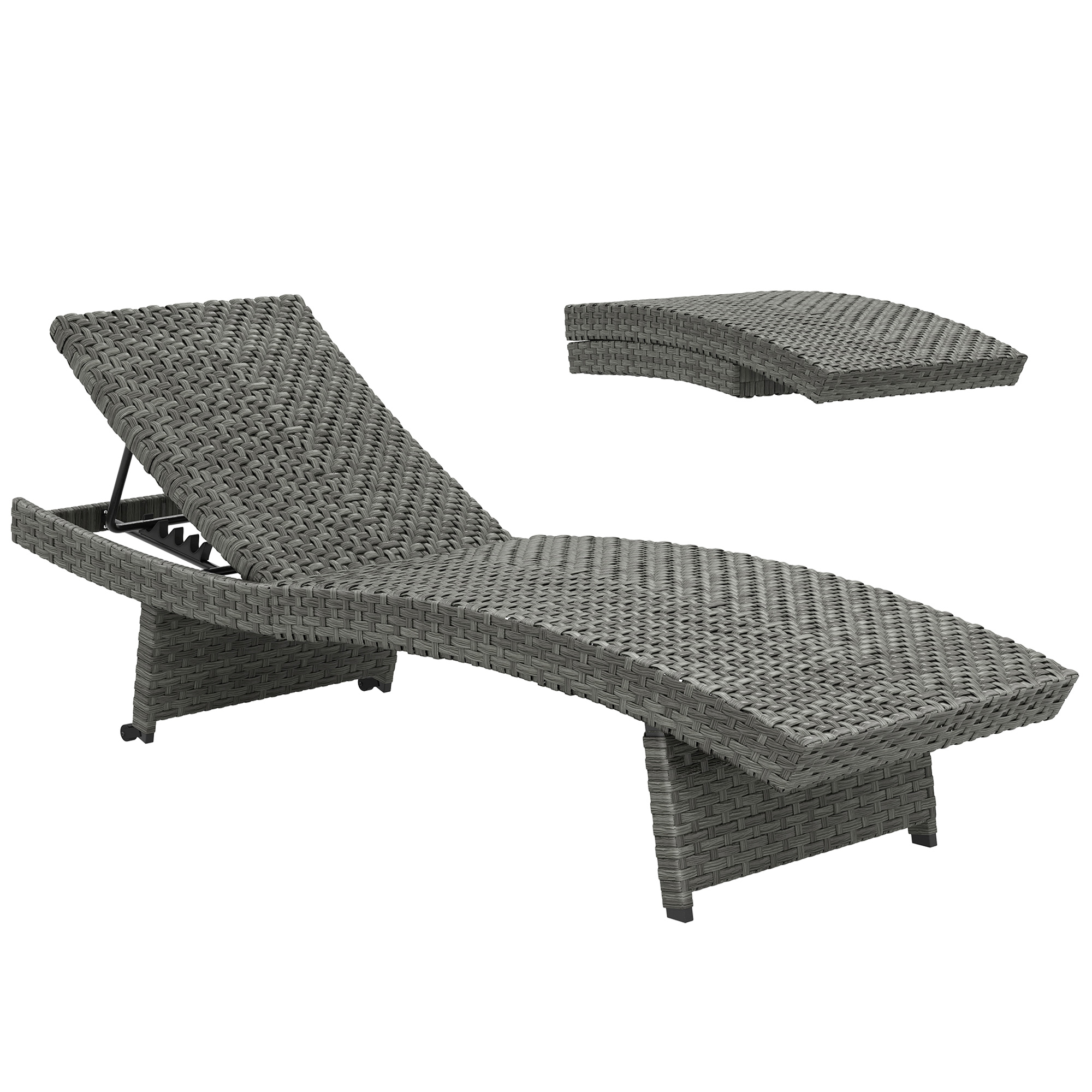 SUNVISTA Folding Rattan Sun Lounger, 4-Position Recliner with Wheels, Mixed-Grey - Life Essentials
