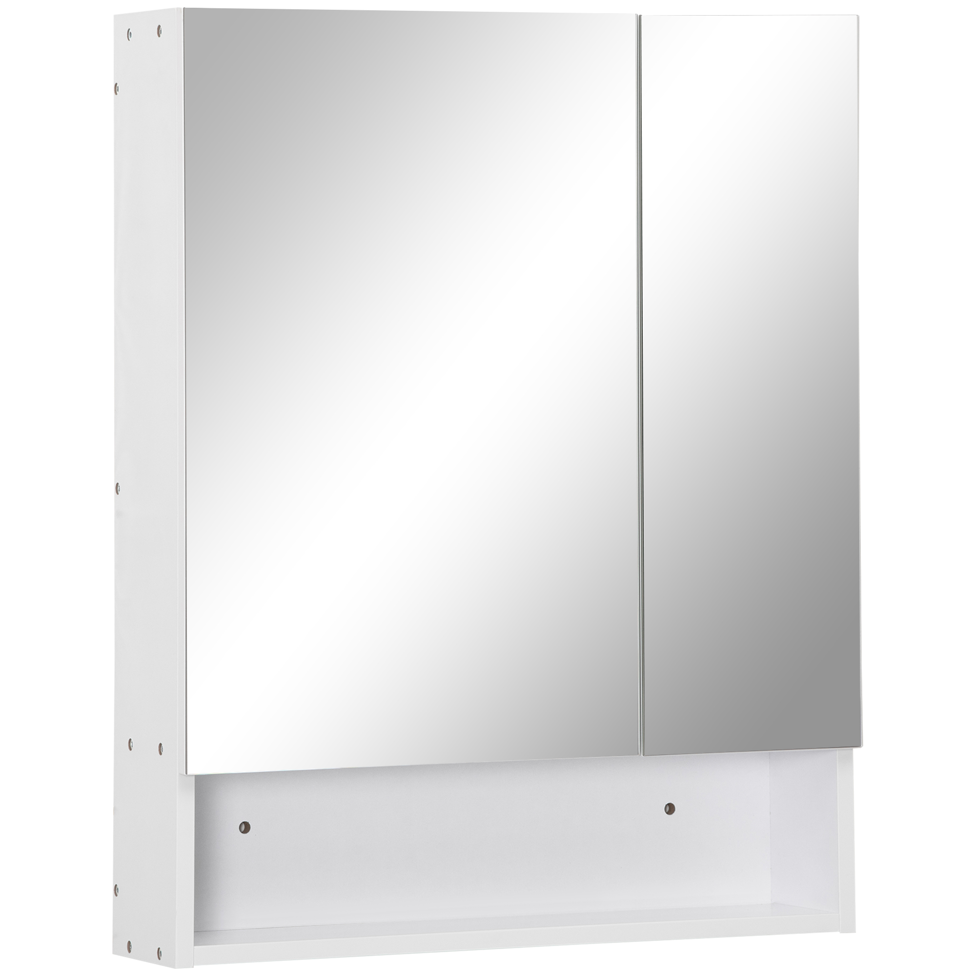 KANSAS Bathroom Cabinet Mirror Wall Mounted Adjustable Shelf 2 Doors - White - Life Essentials
