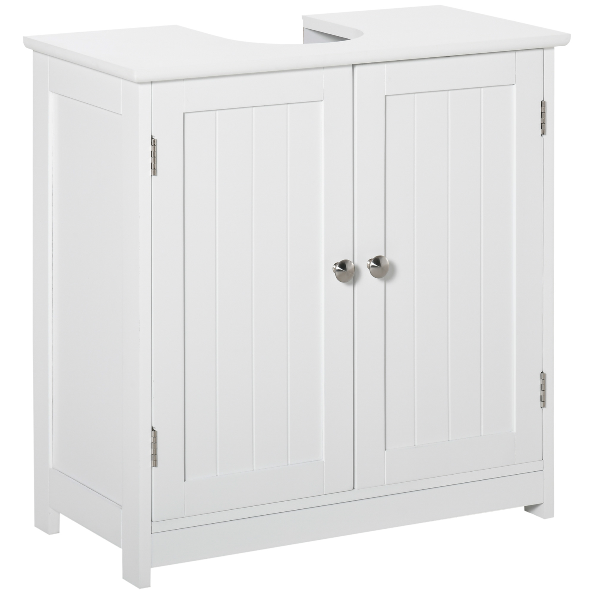 60x60cm Under-Sink Storage Cabinet w/ Adjustable Shelf Handles Drain Hole Bathroom Cabinet Space Saver Organizer White - Life Essentials